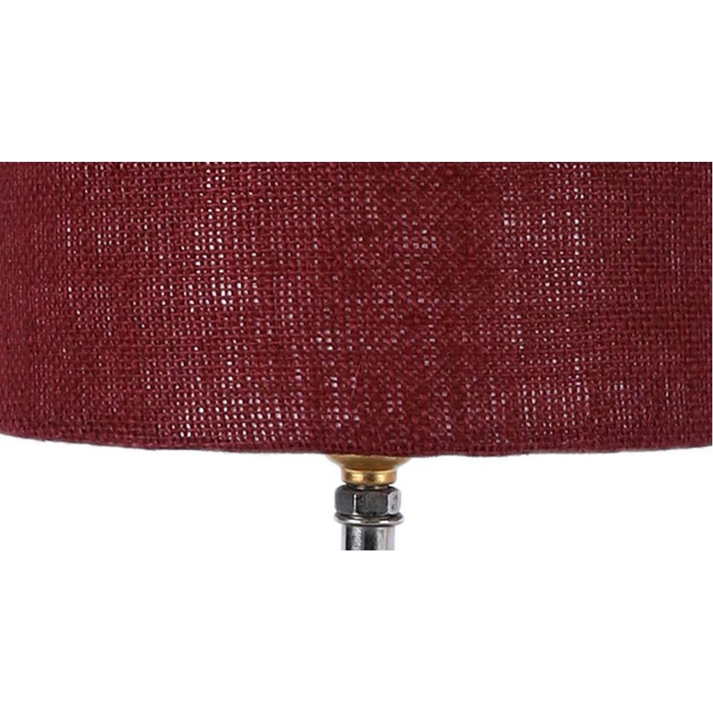 Wilfreda Maroon Natural Fiber Shade Table Lamp with Natural Wooden Base