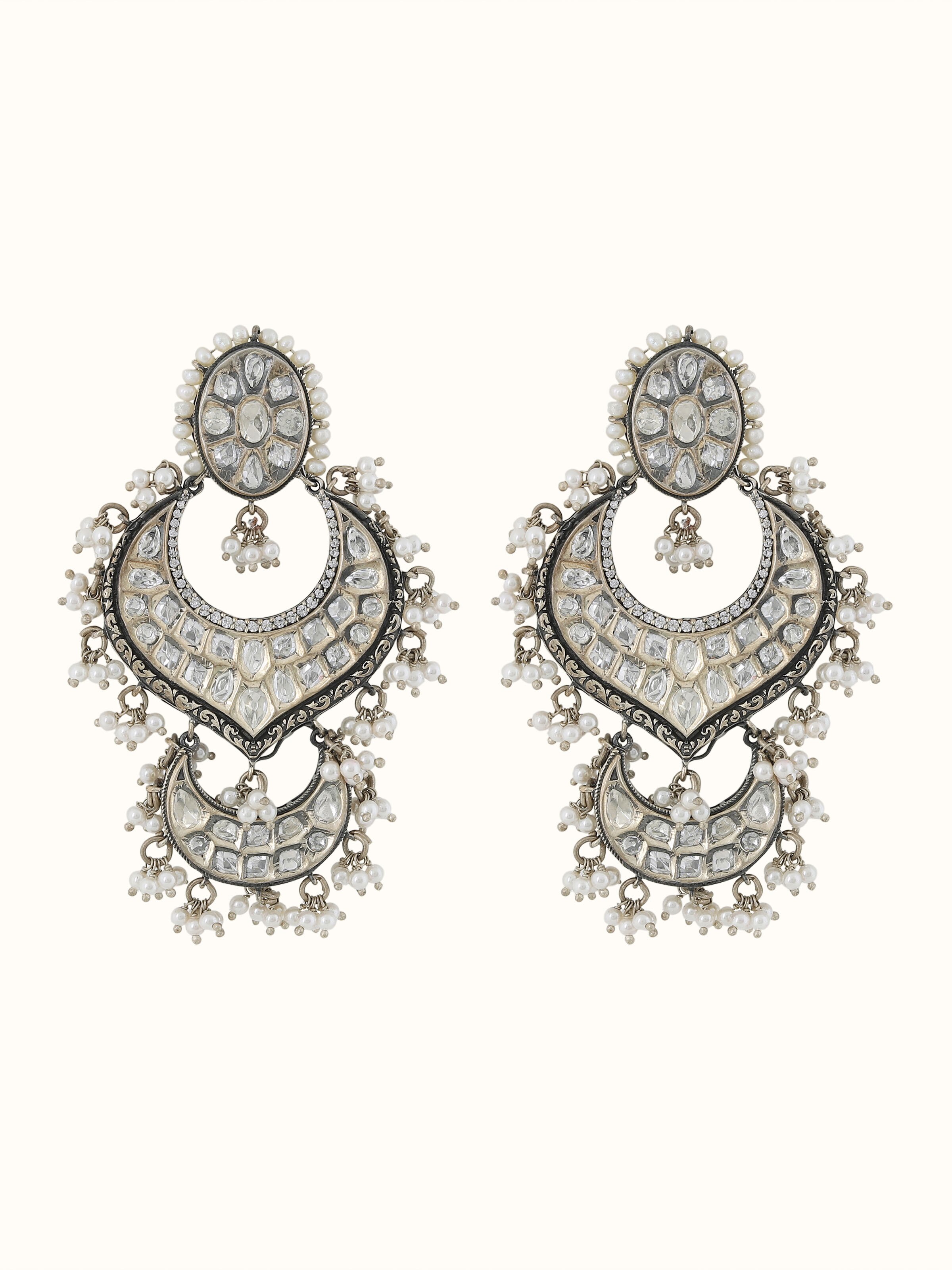 Dank Polki Silver Drop Earrings