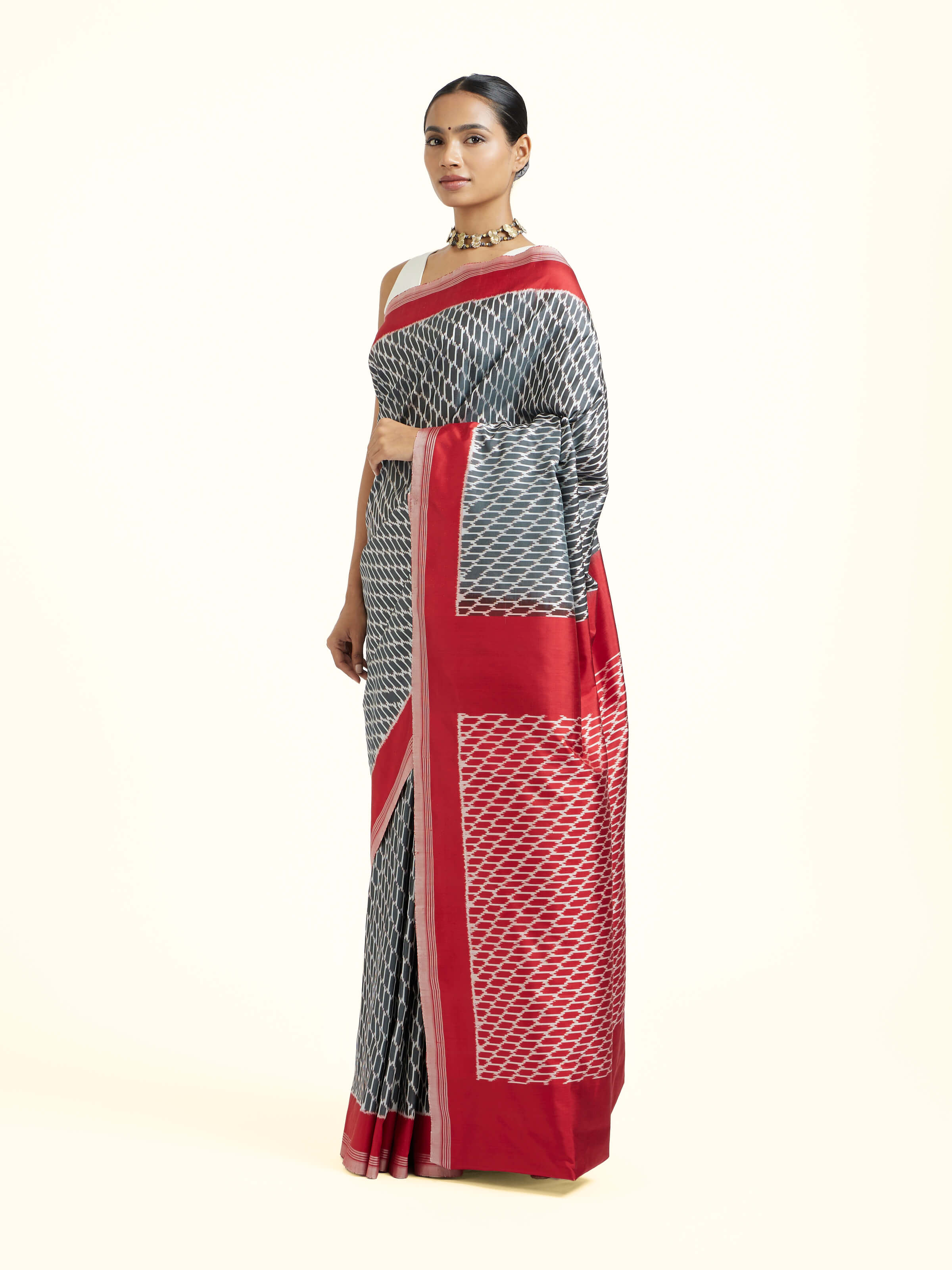 Red Silk Pochampally Single Ikat Saree