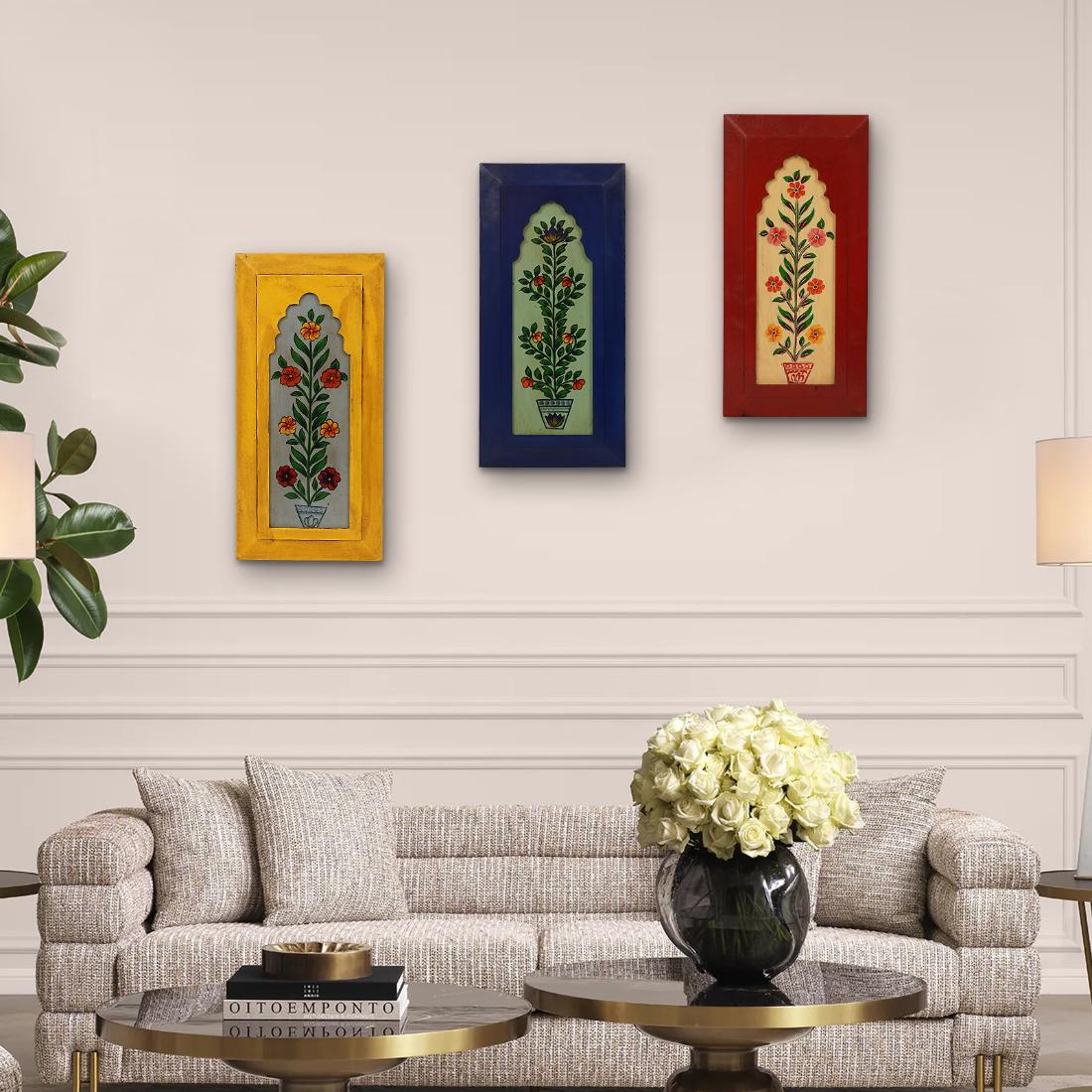 Desert Art MDF Handpainted Blue and Orange Wall Hanging Frame Set of 2-image-7