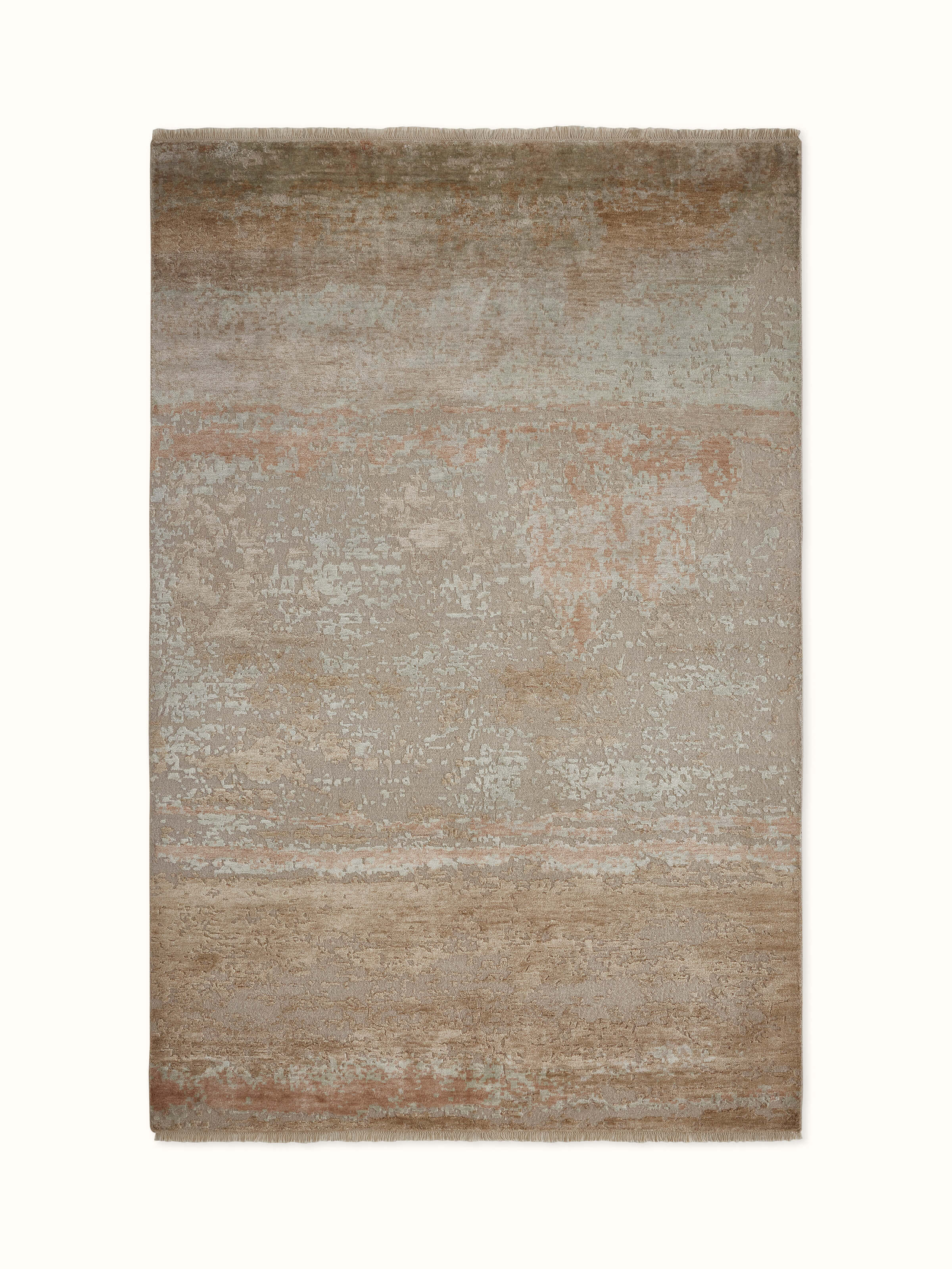 Front view showcasing the modern abstract design in beige and aqua colors