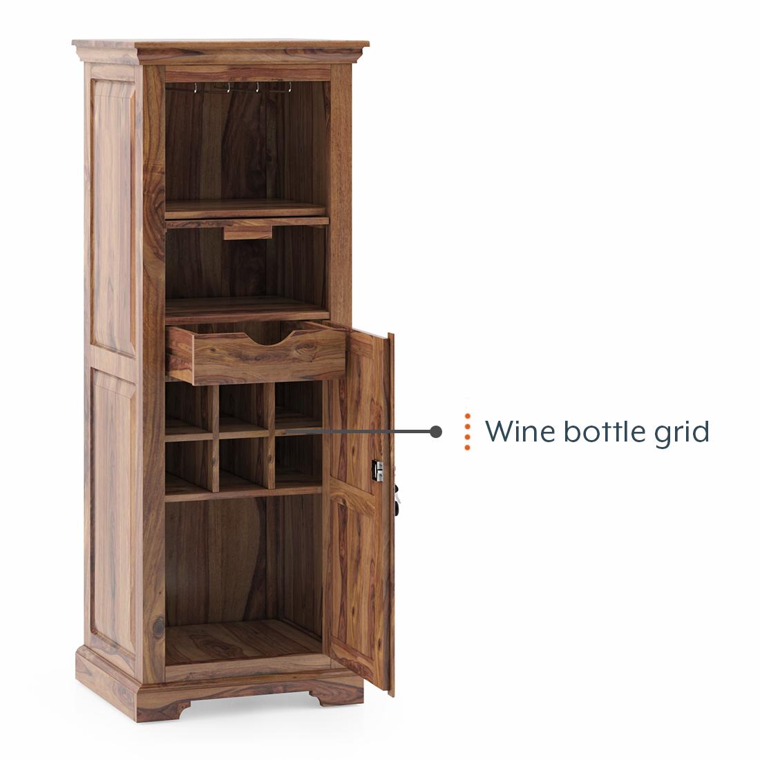 Mateo Solid Wood Bar Cabinet in Teak Finish
