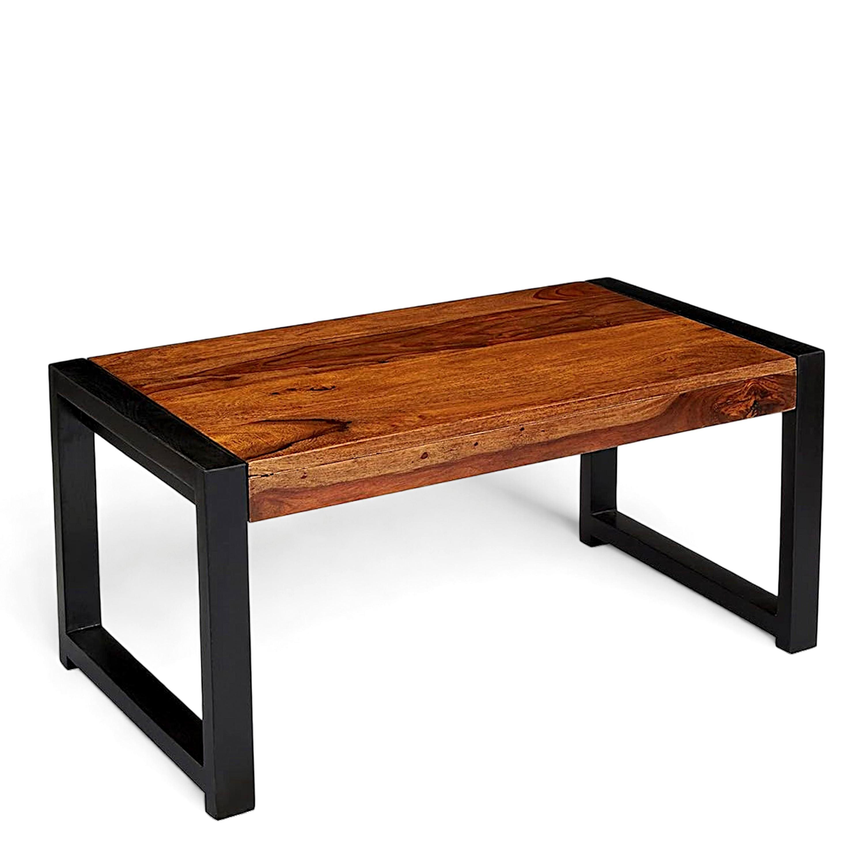 Hamstreet Sheesham Wood Contemporary Rectangle Coffee Table In Natural Teak Finish