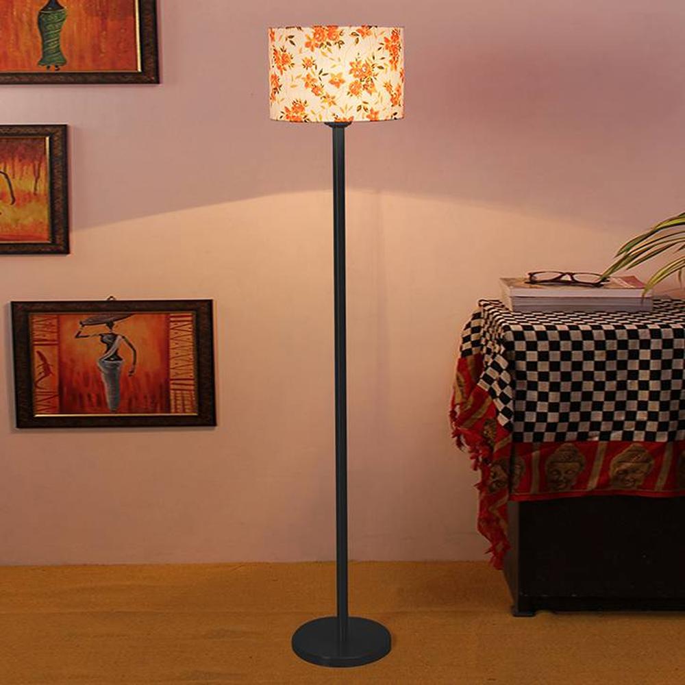 Augustine Multicolour Fabric Shade Floor Lamp with Black Iron Base