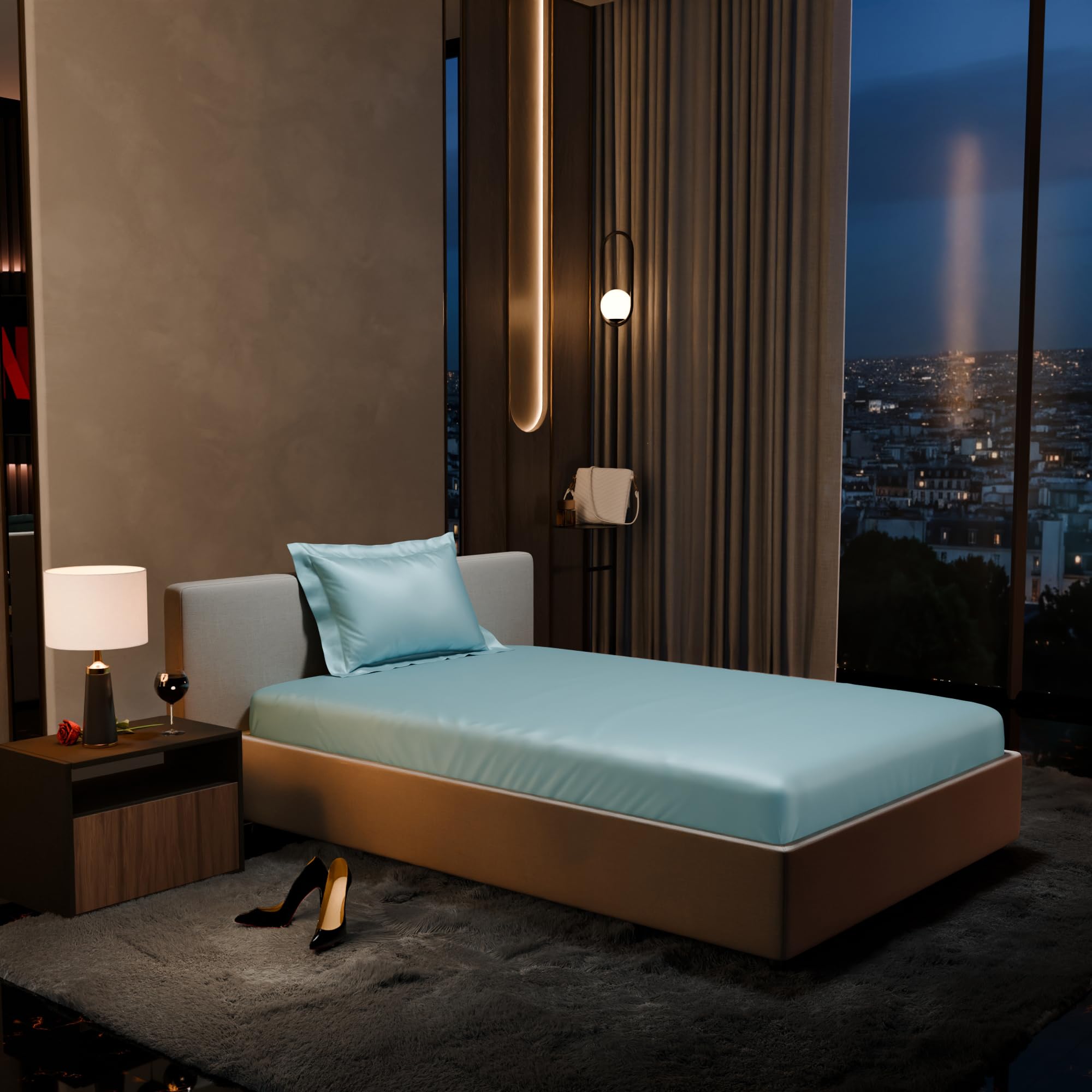 Stoa Paris 300TC UltrSatin Single Bedsheet Set Satin Single Dreamy Blue - Stoa Paris