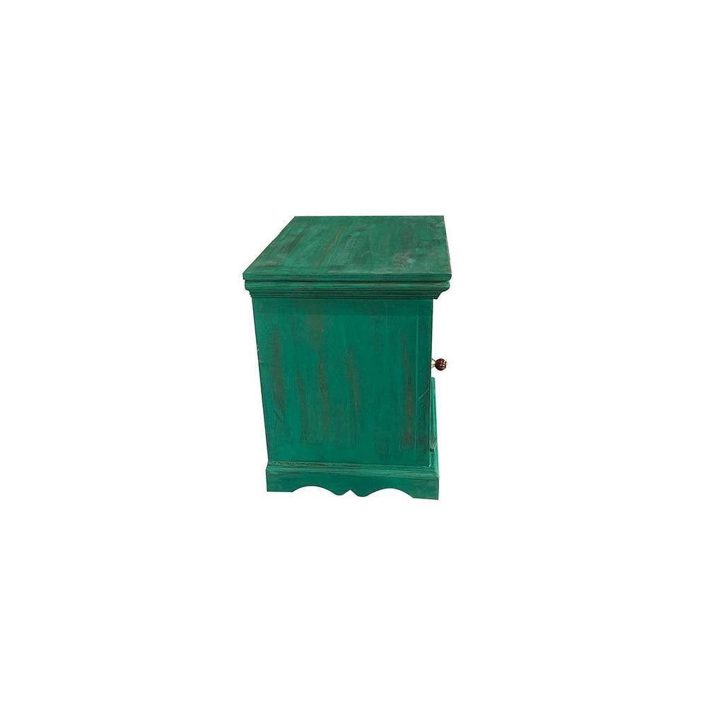 Queens Sheesham Wood Bedside Table in Antique Green Finish