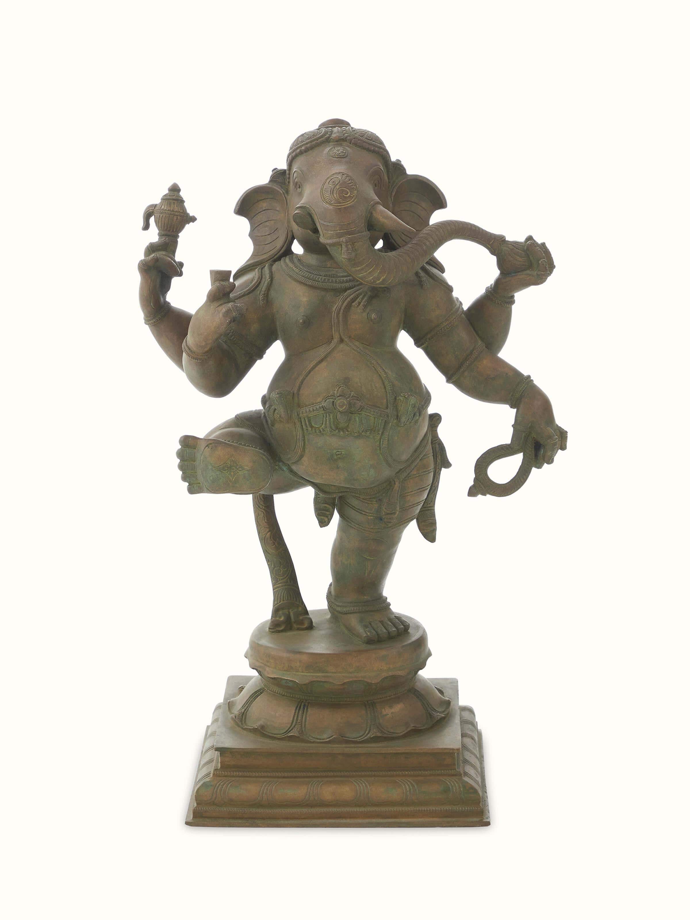 Front view of Mystical Bronze Casting Ganesha Idol highlighting the fine bronze casting and serene expression.