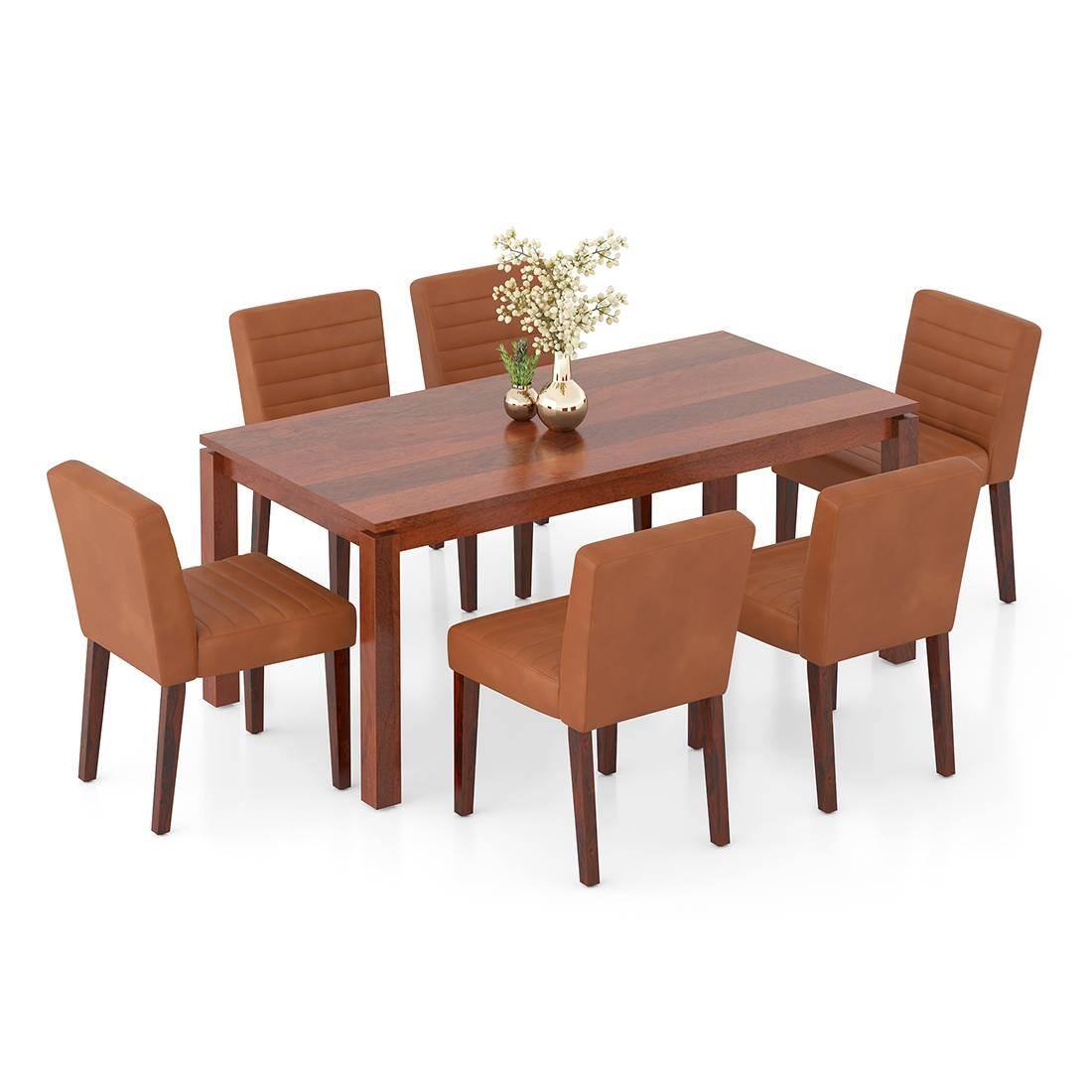 Atlas Solid Wood 6 Seater Dining Table With Set Of 6 Ludo Upholster Dining Chair