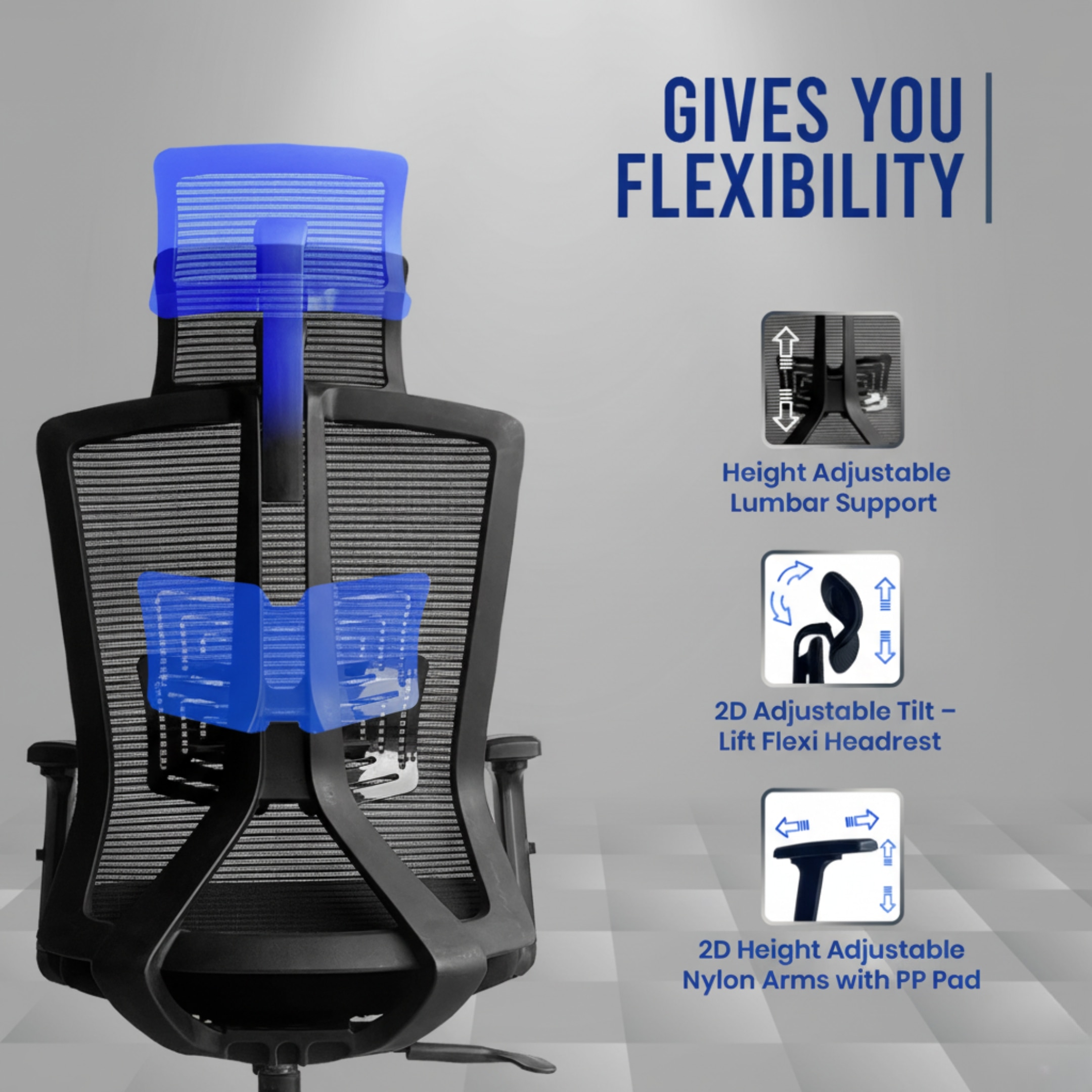 Regalia High Back Mesh Office Chair with Headrest in Black Colour