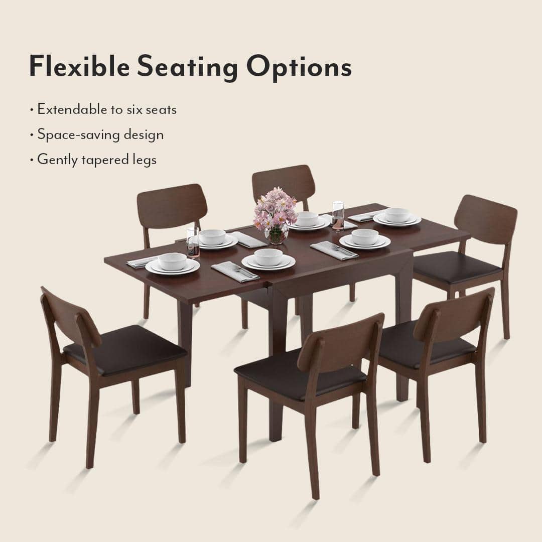 Murphy 4-To-6 Extendable - Lawson 6 Seater Dining Table Set (Colour- Dark Brown , Finish- Dark Walnut)