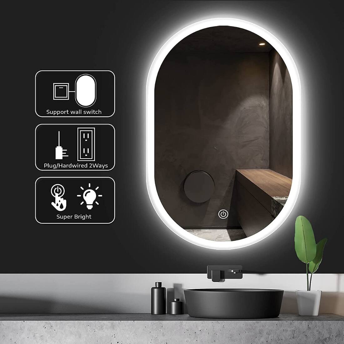 Oblong LED Mirror with Backlit Edge for Modern