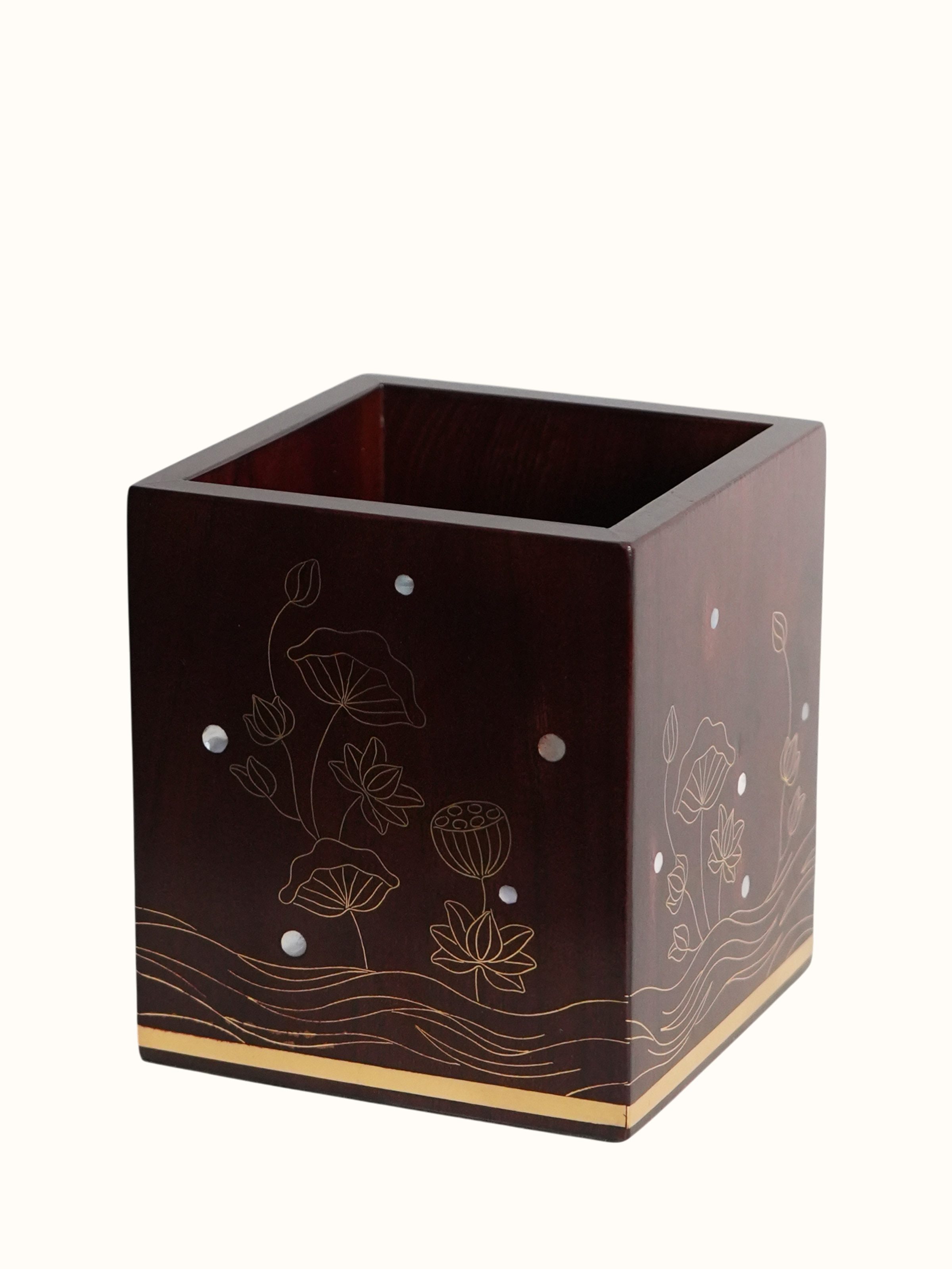 Kamal Tarkashi Teak Wood Tooth Brush Holder