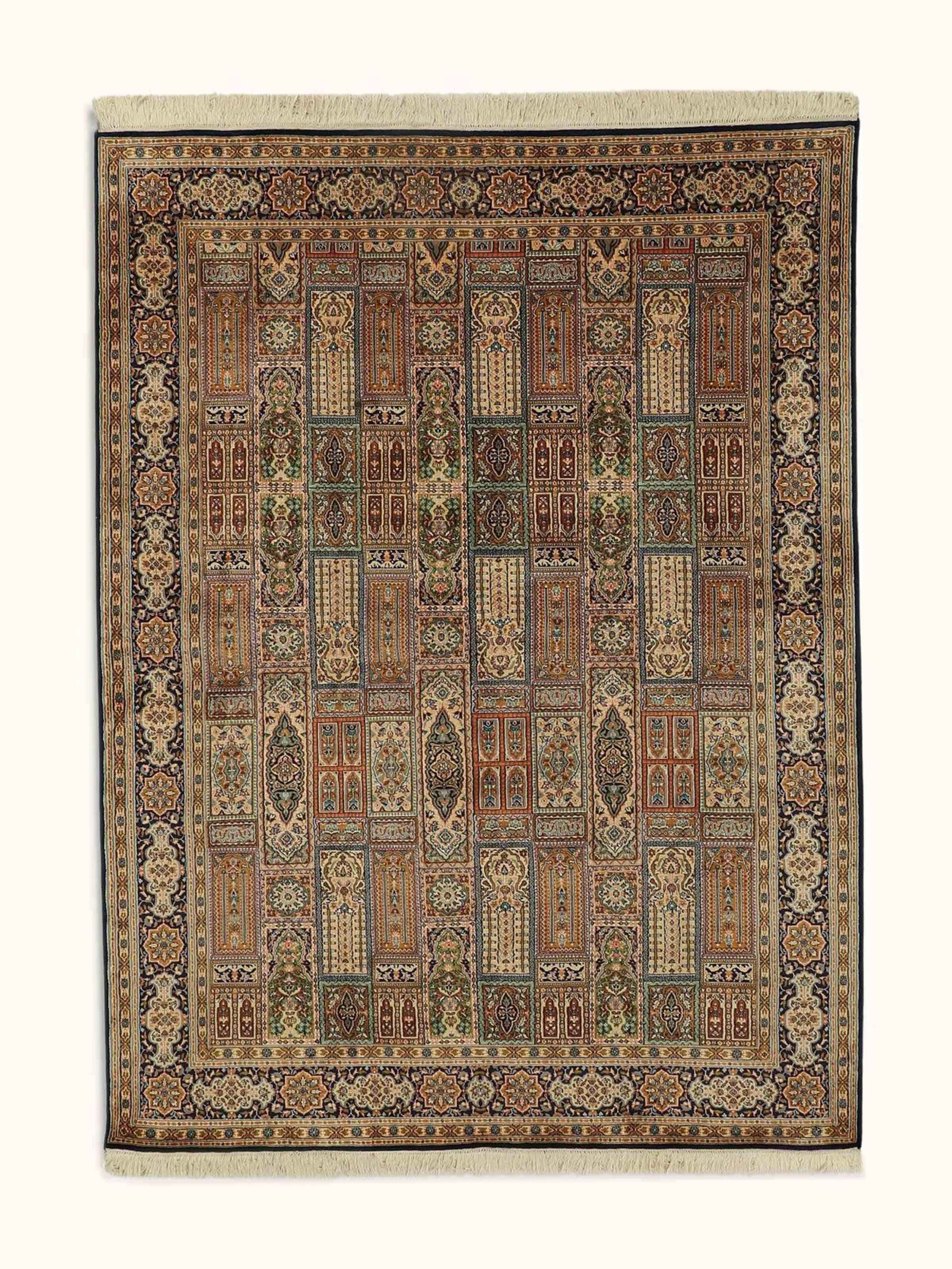Traditional Persian Rust Ghum Kashmir Silk Hand-knotted Rug