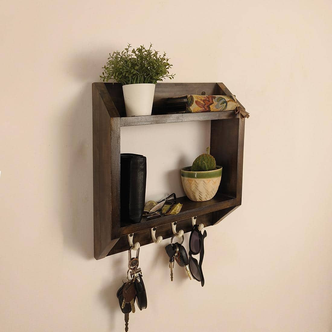 Kingston Wooden Wall Shelf Organiser With Key Holders