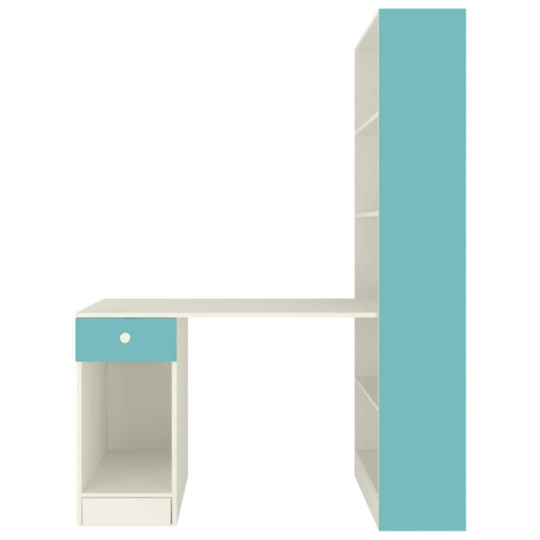Austin Study Desk with Drawer and Built In Bookshelf in Misty Turquoise Colour