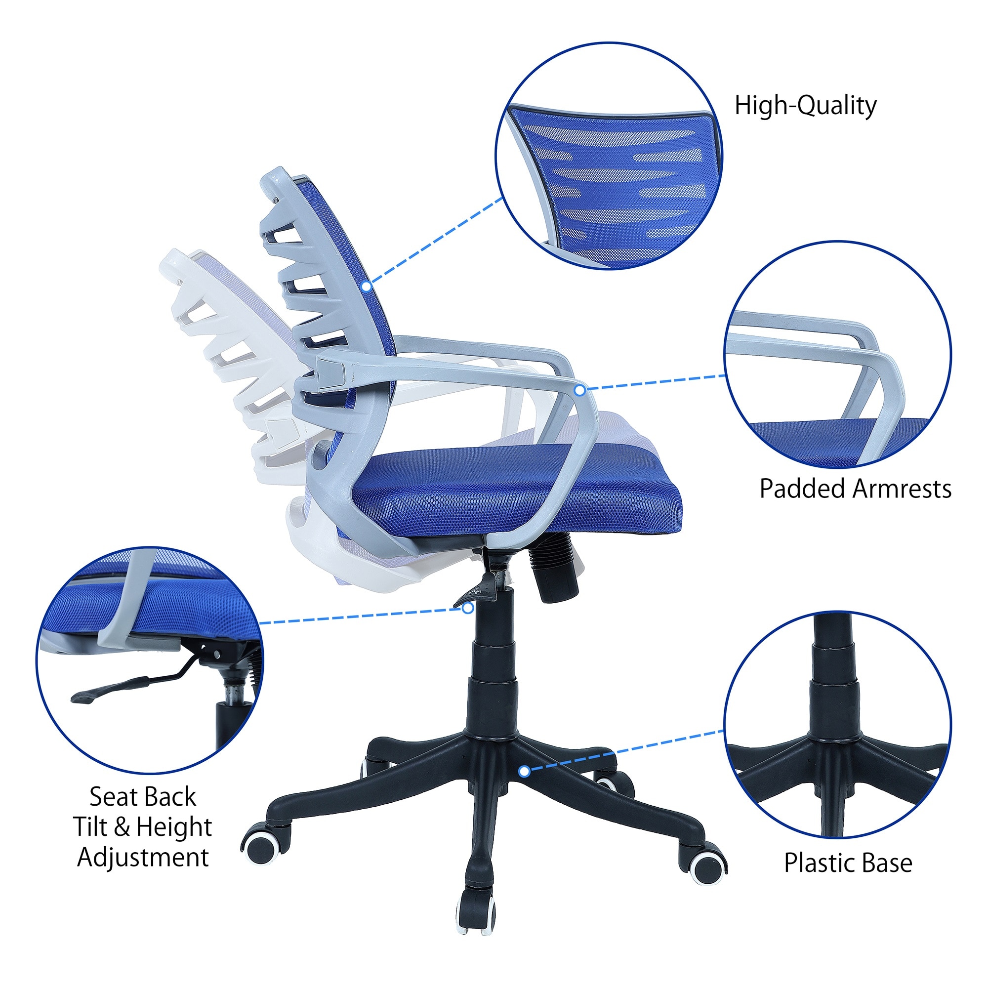 Xxeana Mid Back Ergonomic Chair in Blue Colour