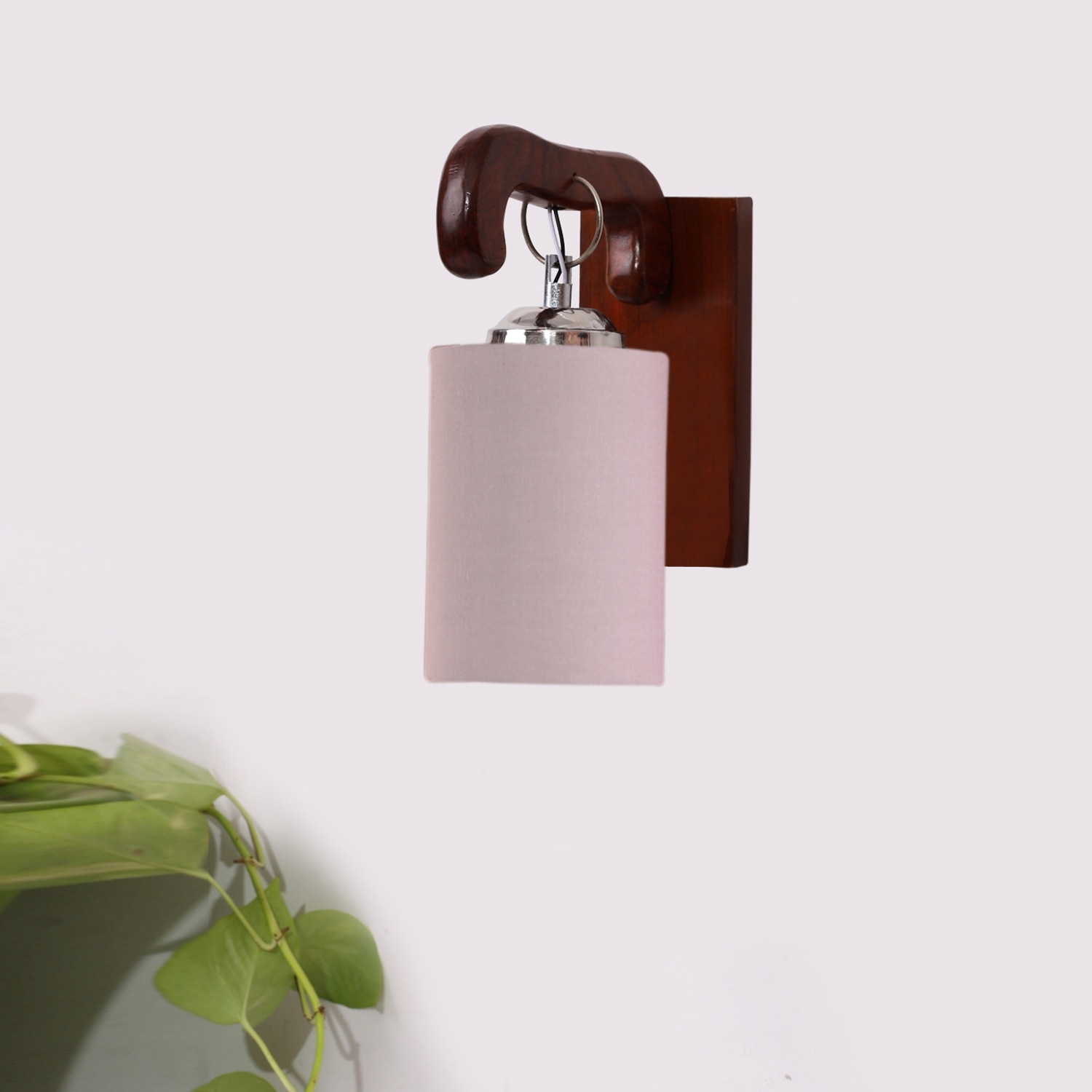 Devansh Solid Wood Electric Wall Light in Brown Colour with Grey Shade Count of 1 Light - Devansh