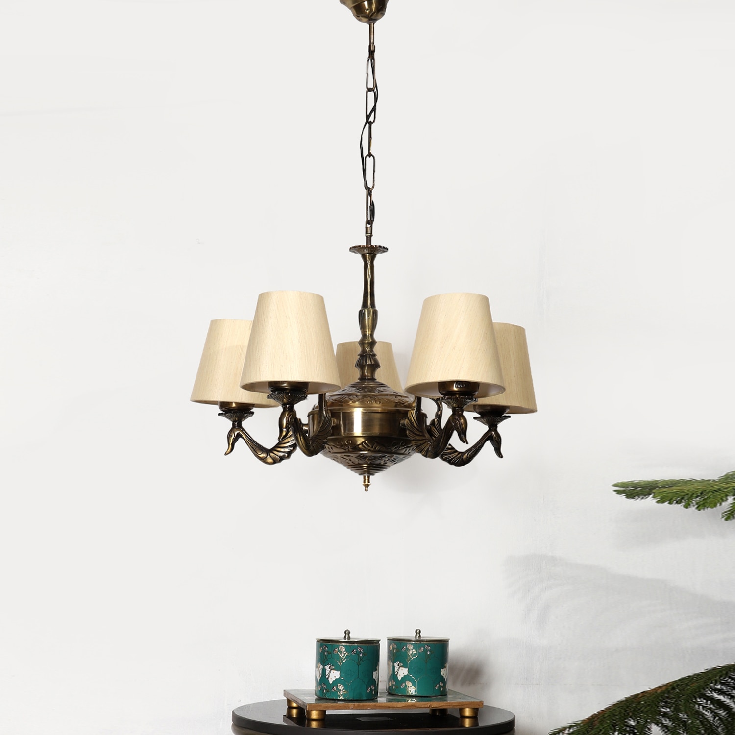 Devansh Gold Antique Wall Mounted Lamp With Off-White Cotton Shade