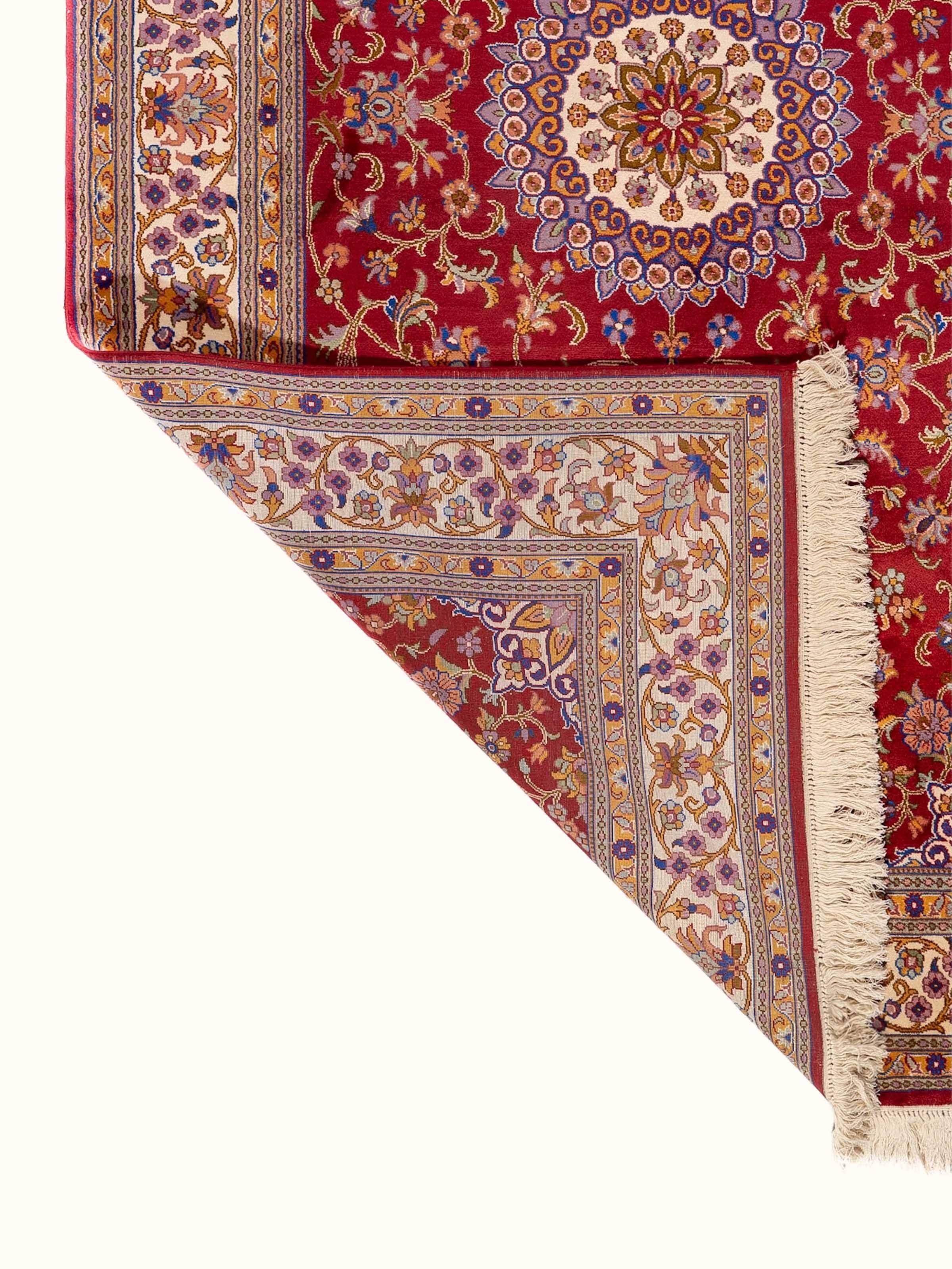Traditional Persian Red Kashan Kashmir Silk Hand-Knotted Carpet