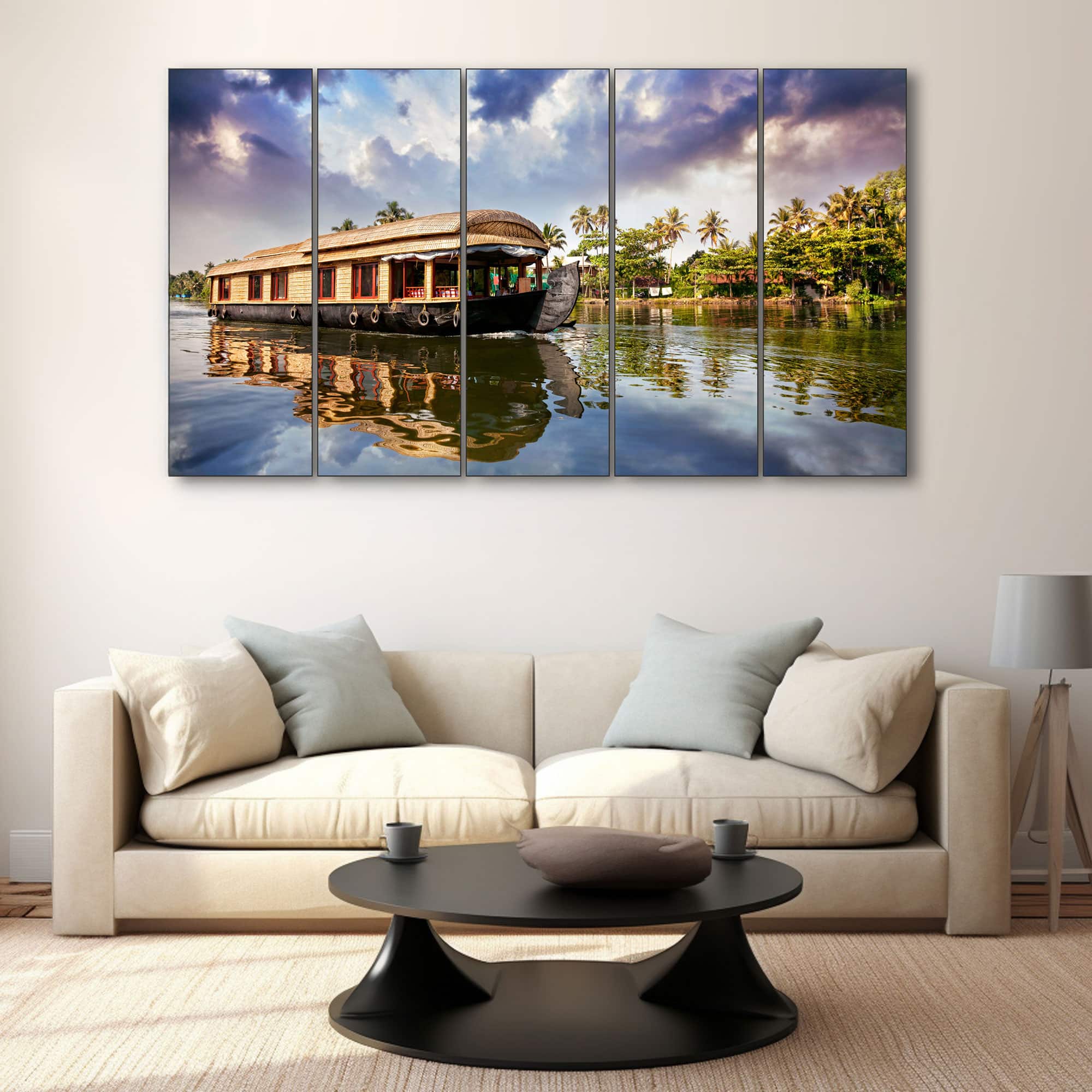 The Castle Decor Kerala Boat Wall Painting Wooden Framed 27x48 Inch (Style 1) - The Castle Decor