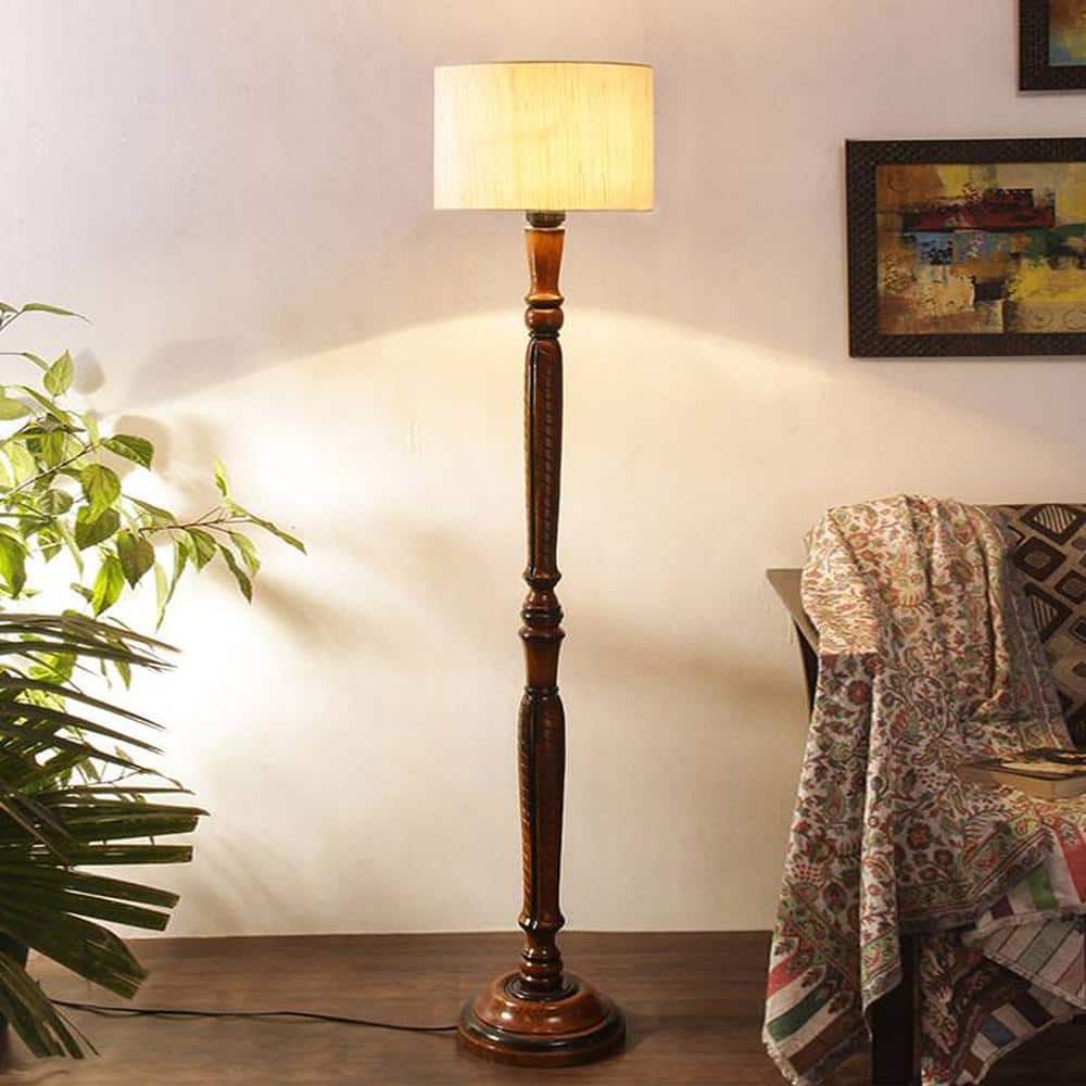 Brandy Brown Cotton Shade Floor Lamp