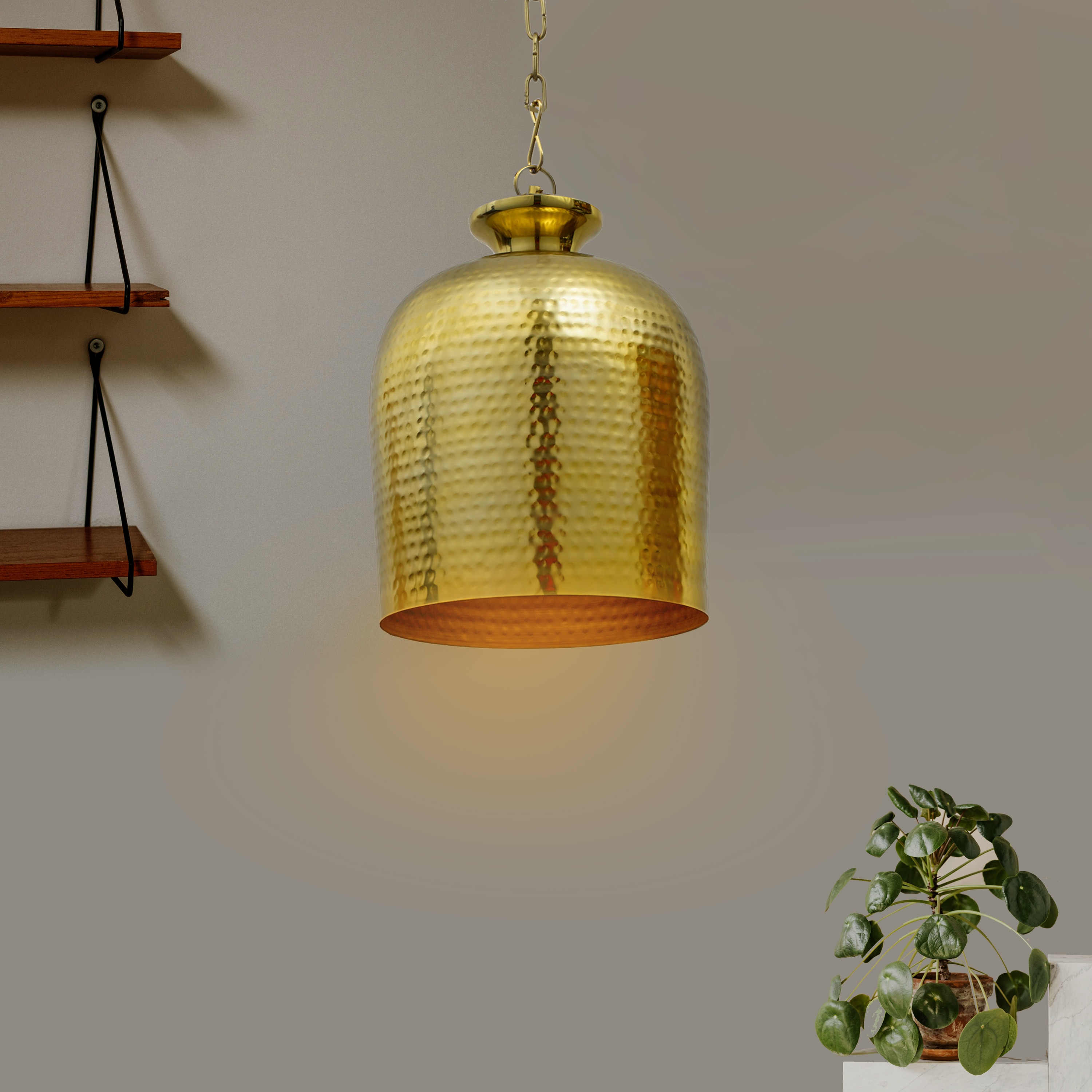 Yoko Brass Finish Hammered Metal Pendants Light