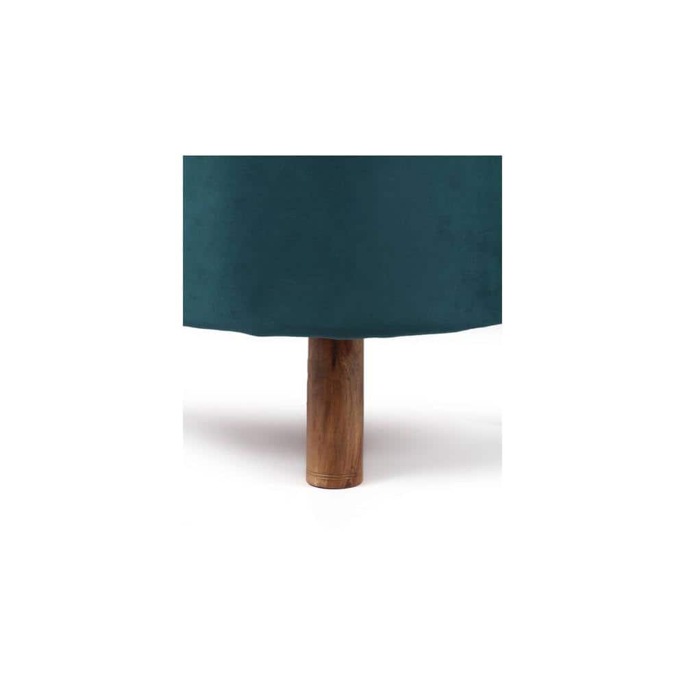 Rosslyn Solid Wood Ottoman Pouffee in Turquoise Sea Velvet