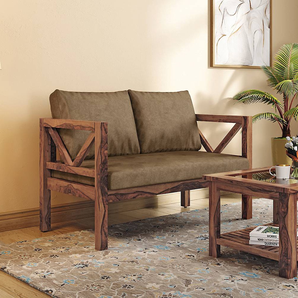 Alden 2 Seater Wooden Sofa (Peanut Brown Velvet)