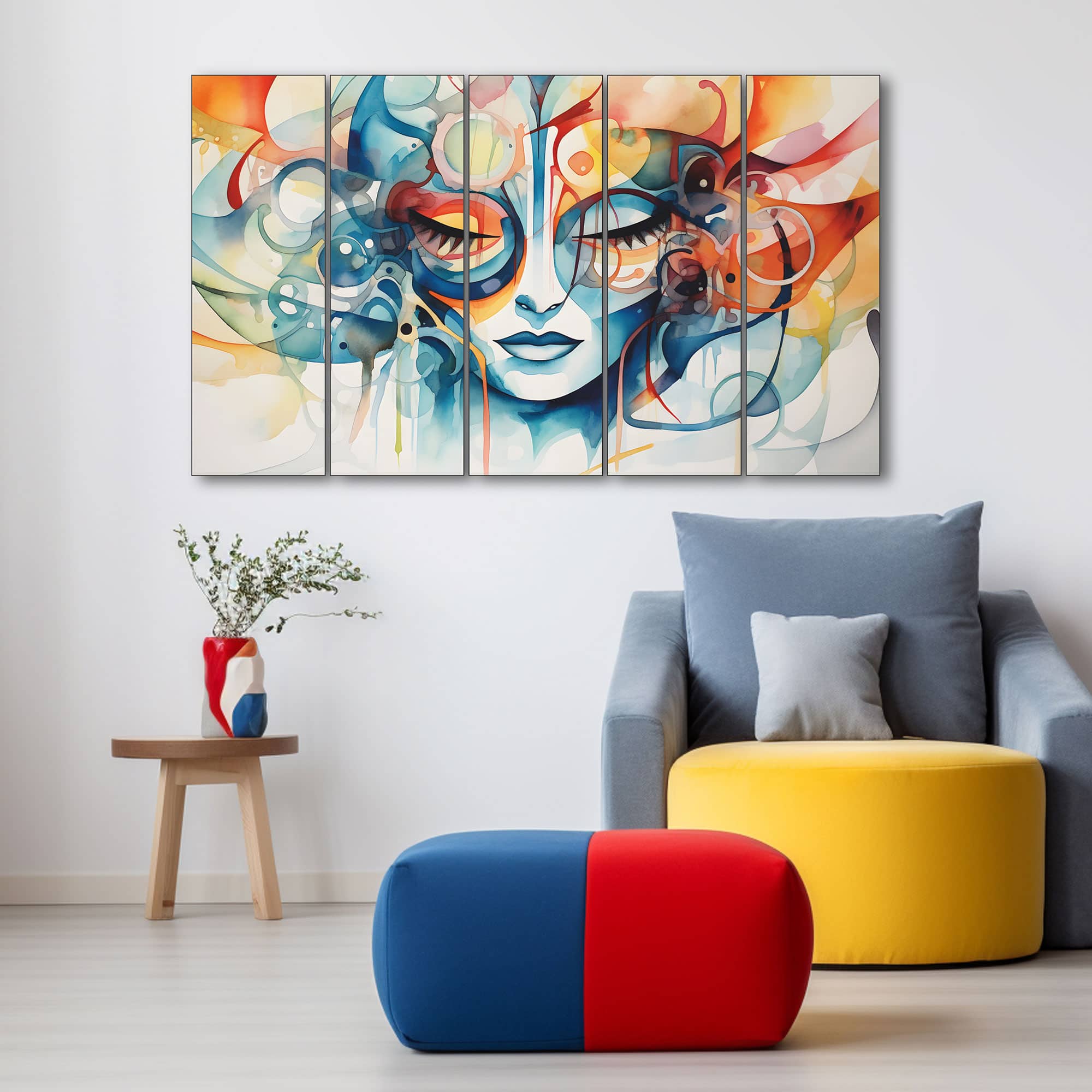 The Castle Decor Abstract Female Portrait Wall Art Set of 5 27x48 Inch - The Castle Decor