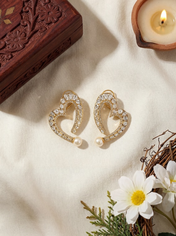 Lifestyle view of Dank Polki 14 Karat Gold Studs