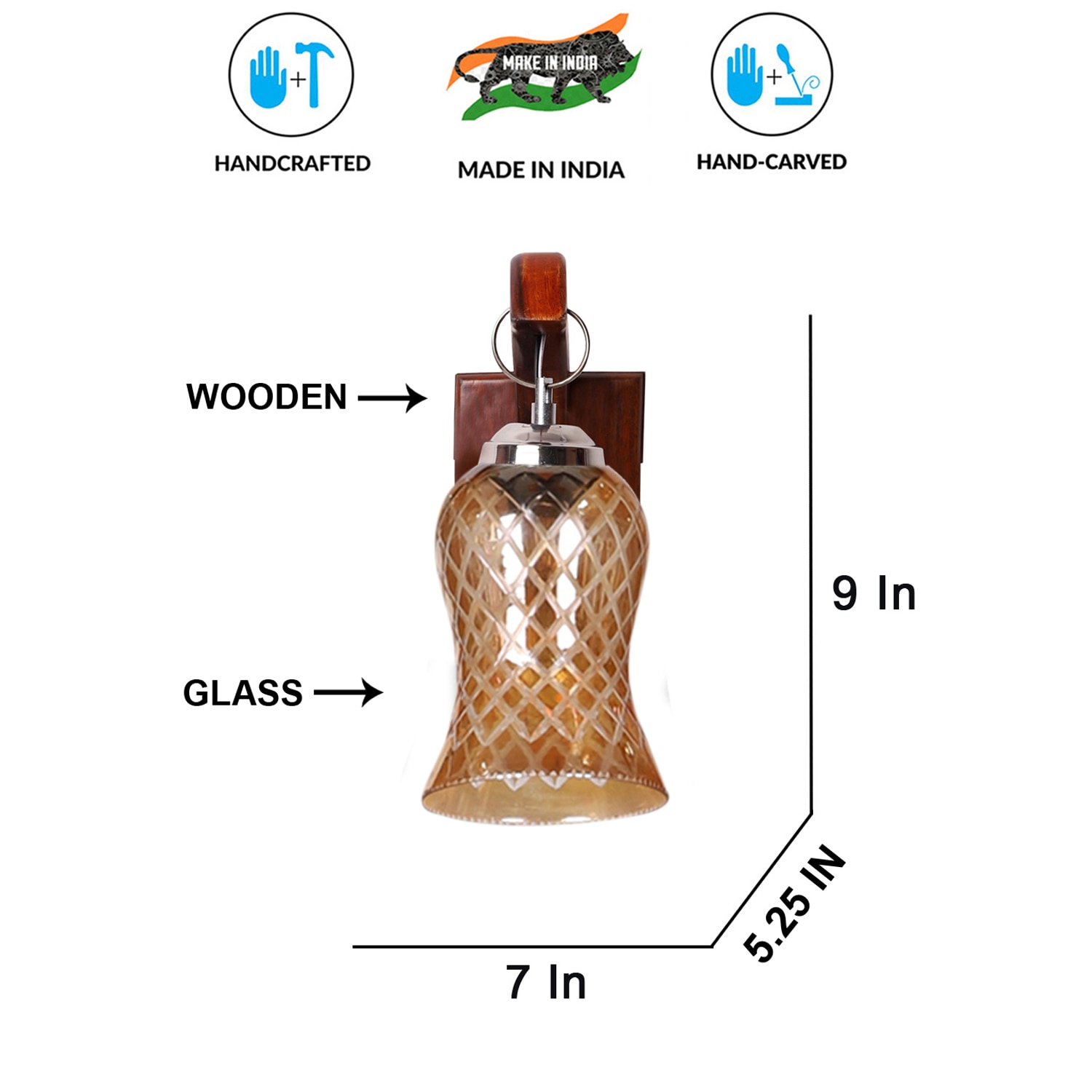 Devansh Solid Wood Electric Wall Light in Brown Colour with Lavender Shade Count of 1 Light