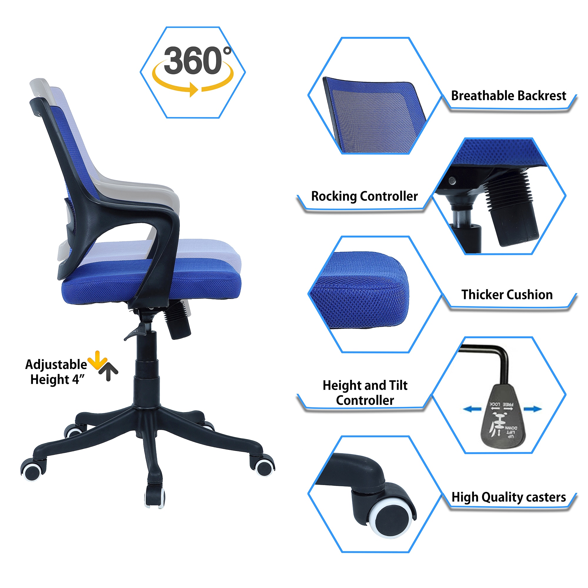 Ddeasirea Mid Back Ergonomic Chair in Blue Colour