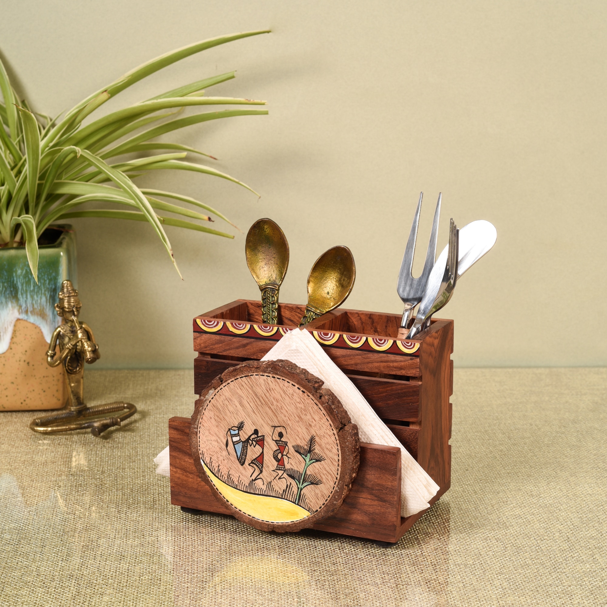 Warli Fusion Cutlery Holder - Aakriti Art Creations