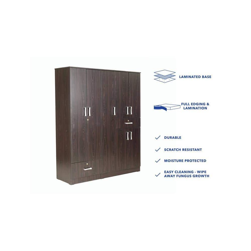 Ren 5 Door Wardrobe with External Drawers in Wenge Finish