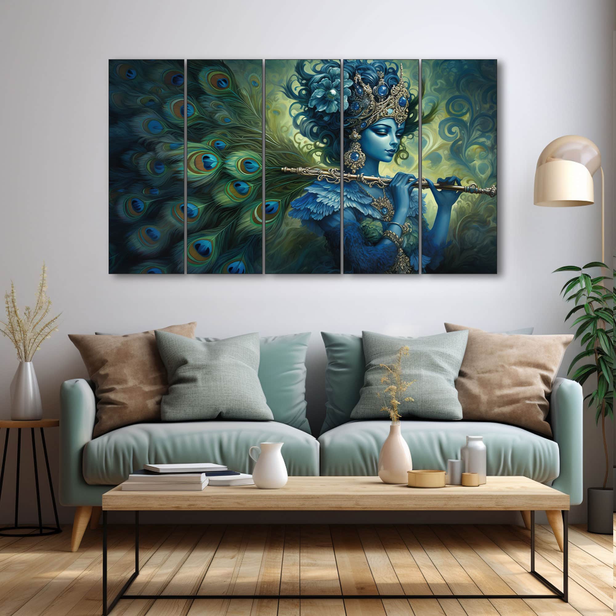 The Castle Decor Krishna Ji Wall Painting Wooden Framed 27x48 Inch (Style 4) - The Castle Decor