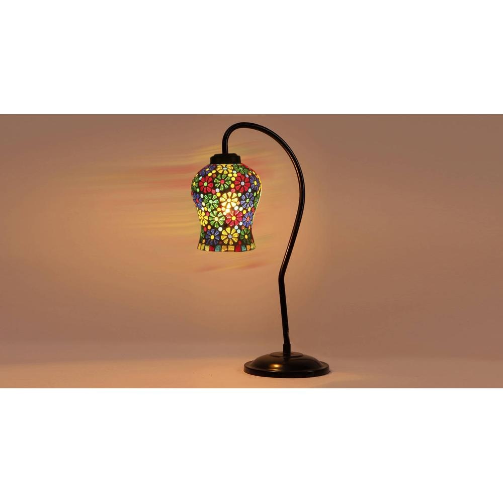 Multicolor Mosaic Glass Curvy Table lamp with Iron Base (EN17)