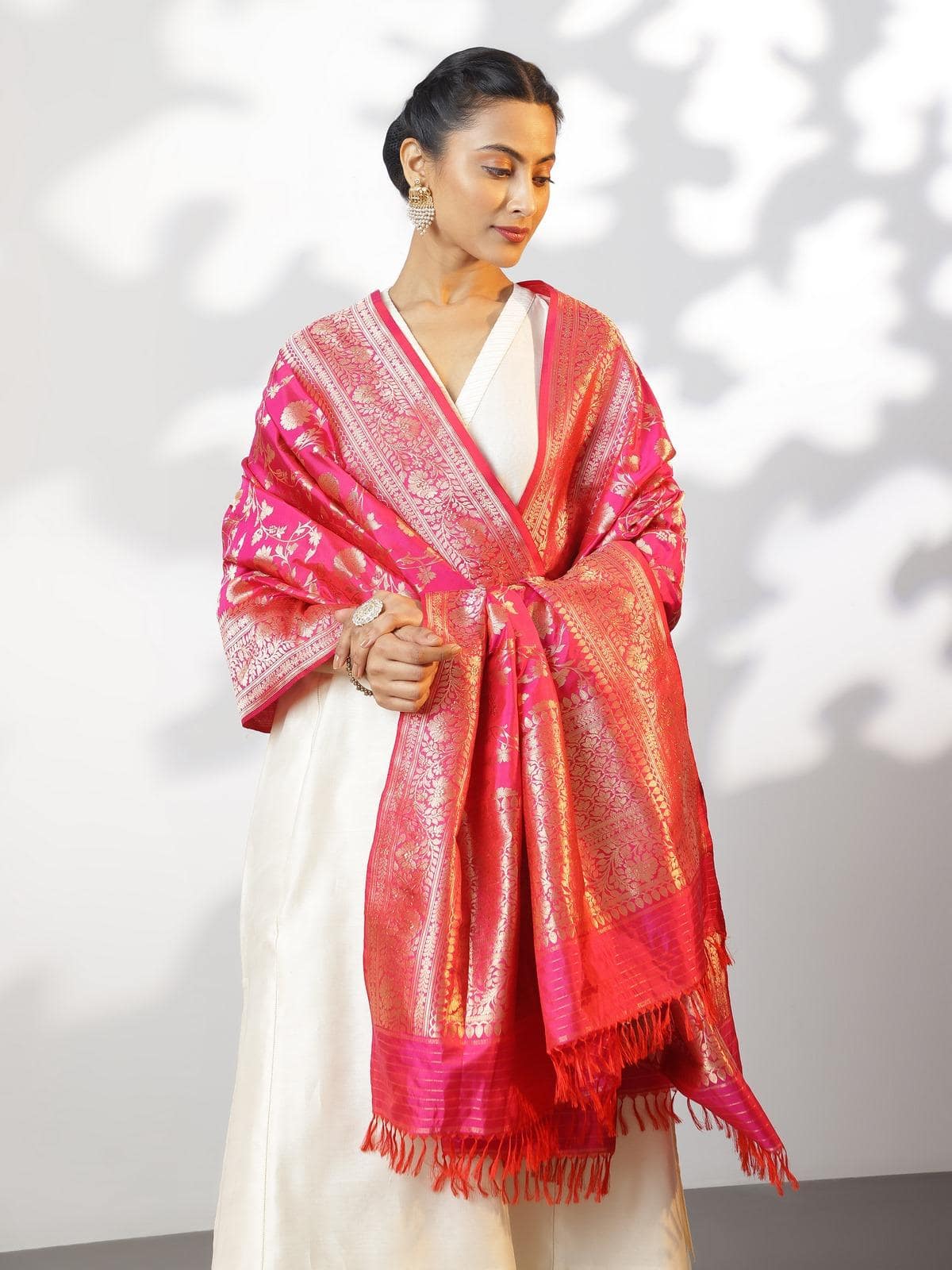 Pink Silk Banarasi Dupatta