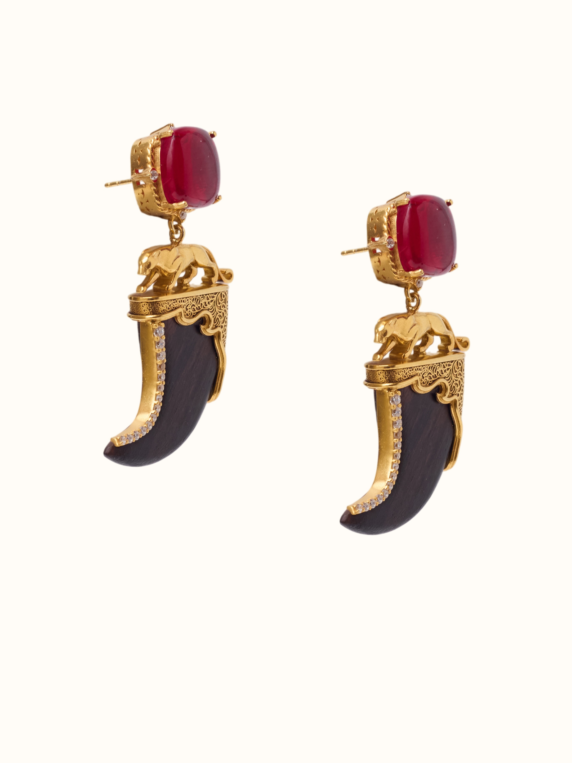 Carved Wood & Silver Drops Earring