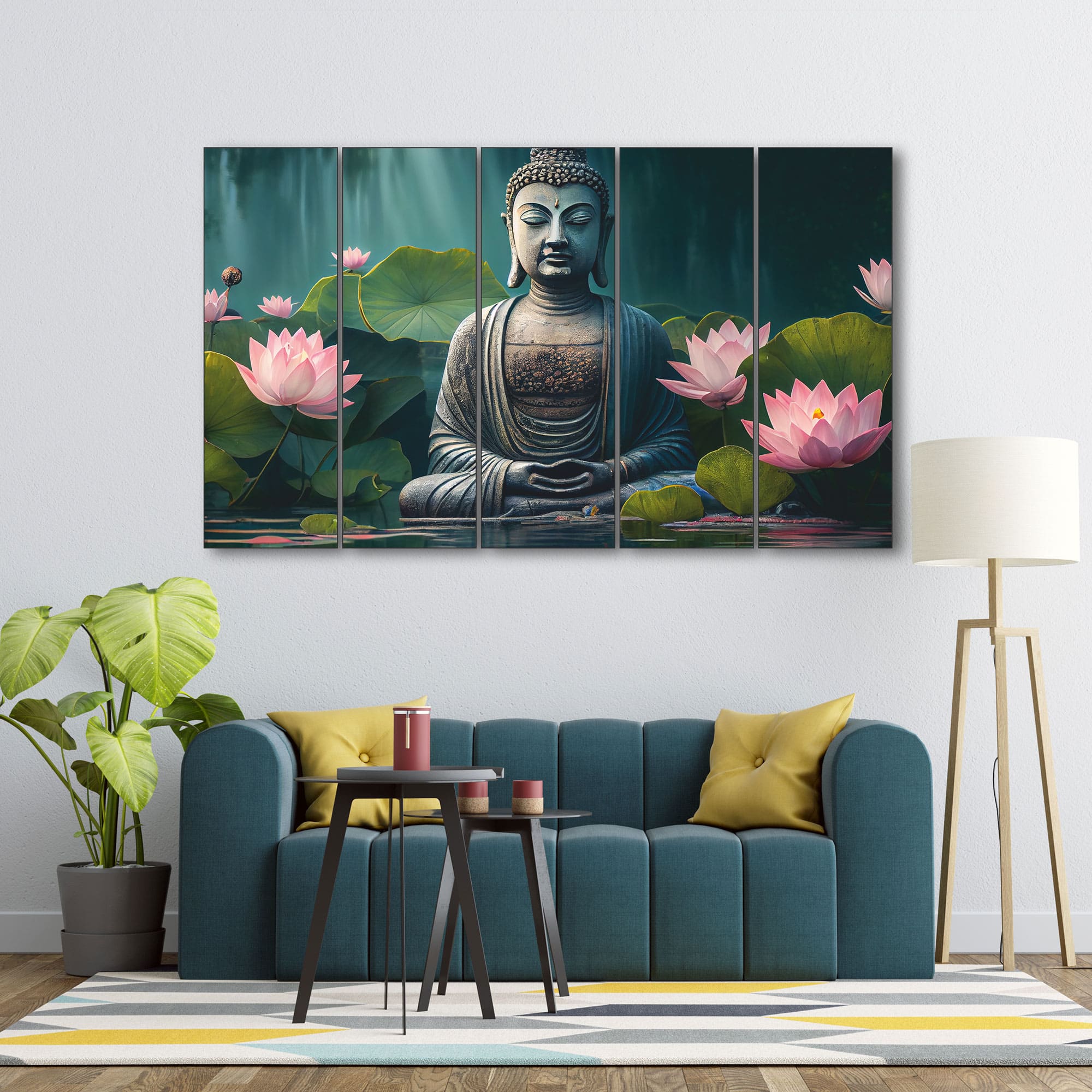 The Castle Decor Lord Buddha Meditation Wall Art Framed Painting 27x48 Inch (Style 2) - The Castle Decor