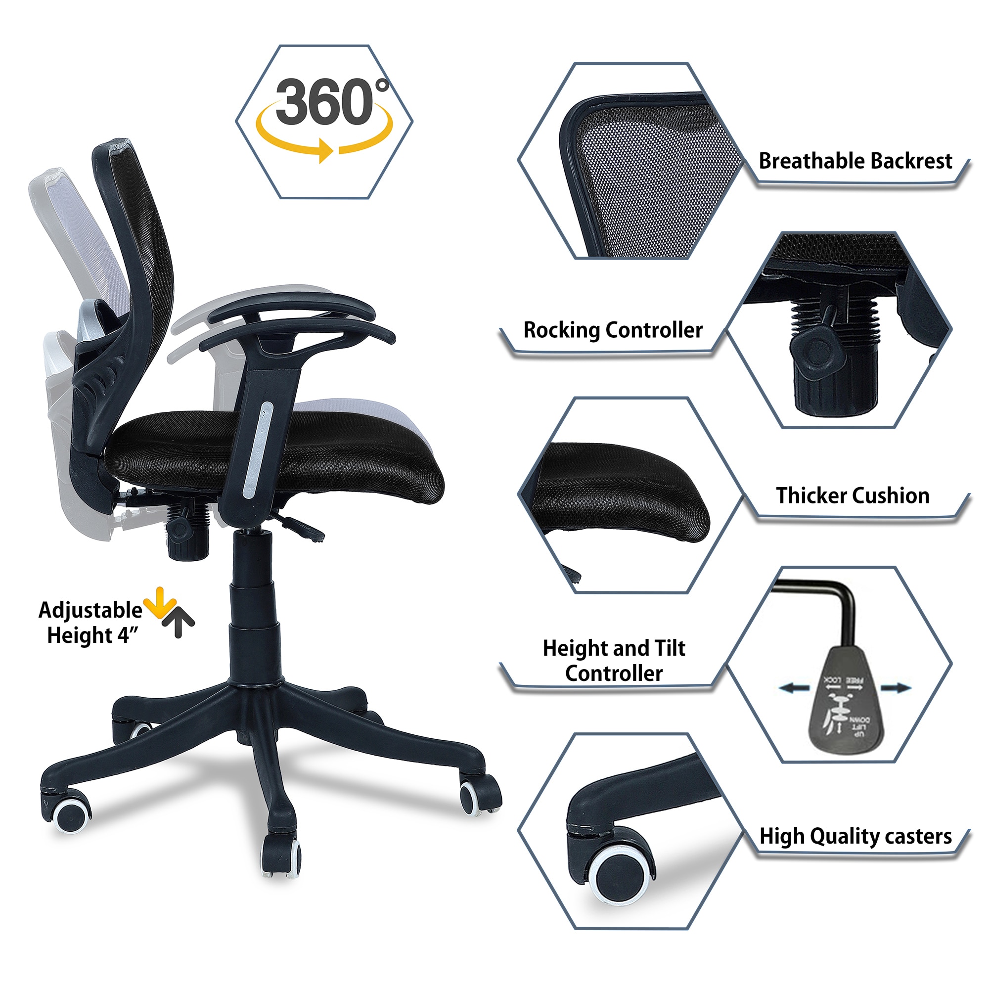Odrione Low Back Ergonomic Chair in Black Colour