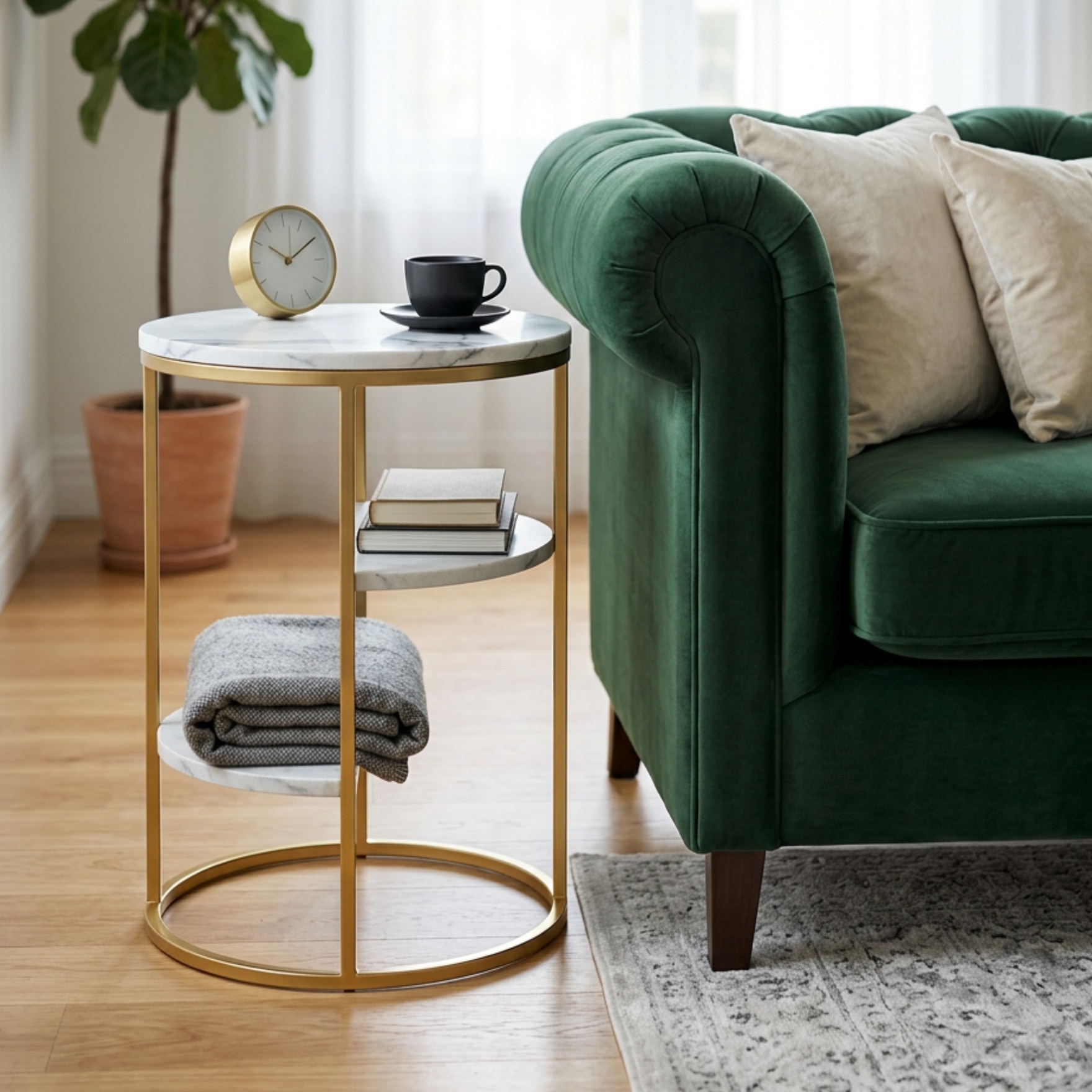 Gold Three Tier Marble End Table - Handicrafts Town