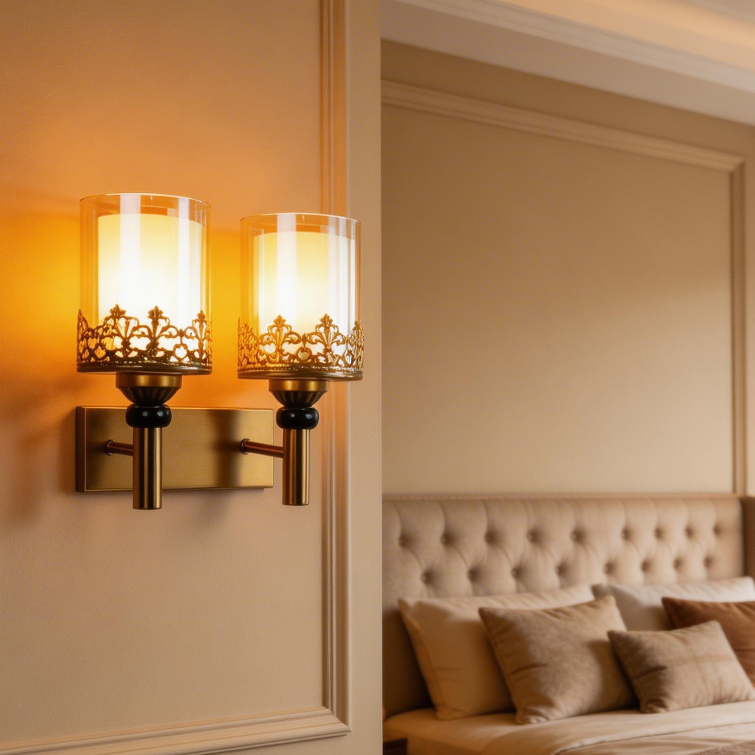 Eliante Modern Wall Lights Mild Steel & Glass Material Antique & Champaign Finish - Eliante