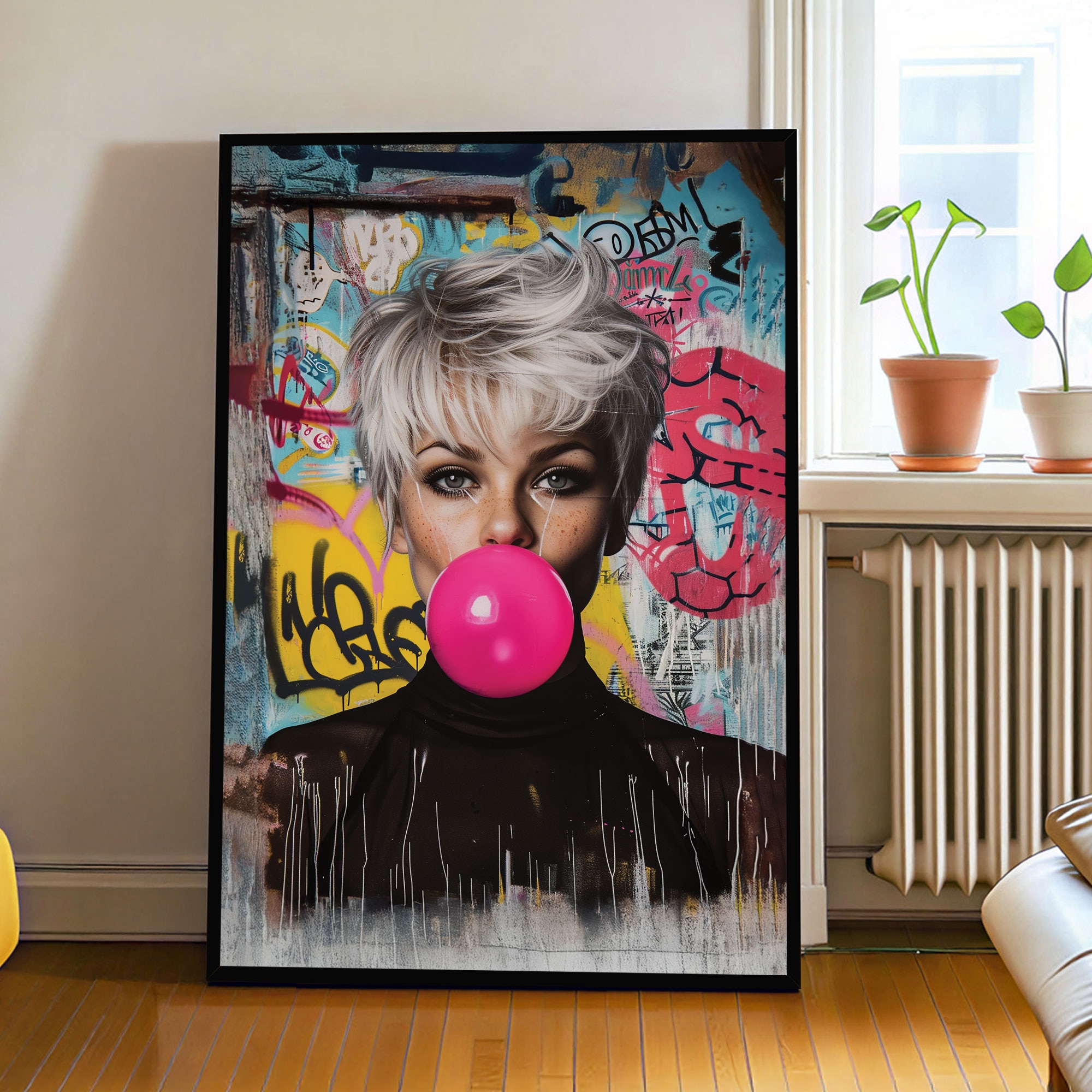 The Castle Decor Modern Pop Art Girl Wall Art Framed Painting 20x30 Inch - The Castle Decor