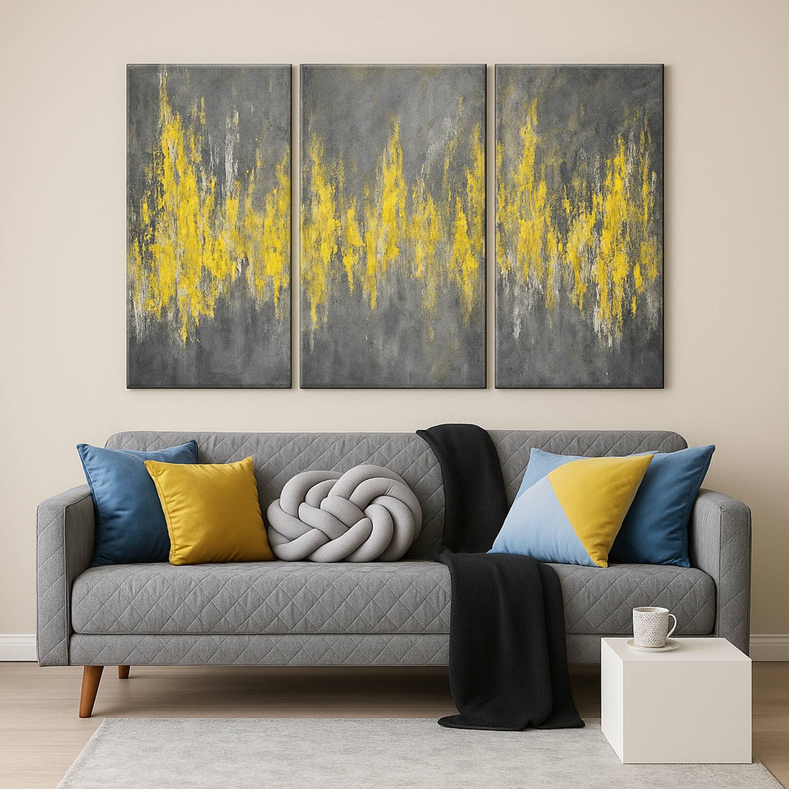 Truss Yellow Grey Pieces Canvas Wall Prints Canvas Wall Prints Set of 3 Multicolor Matte