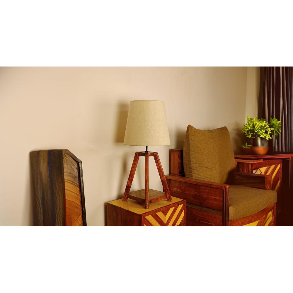 Charlotte Brown Wooden Table Lamp with White Jute Lampshade