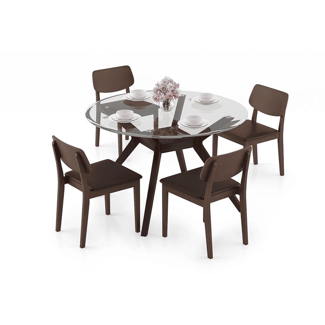 Wesley - Lawson 4 Seater Dining Table Set (Colour- Dark Brown, Finish- Dark Walnut)