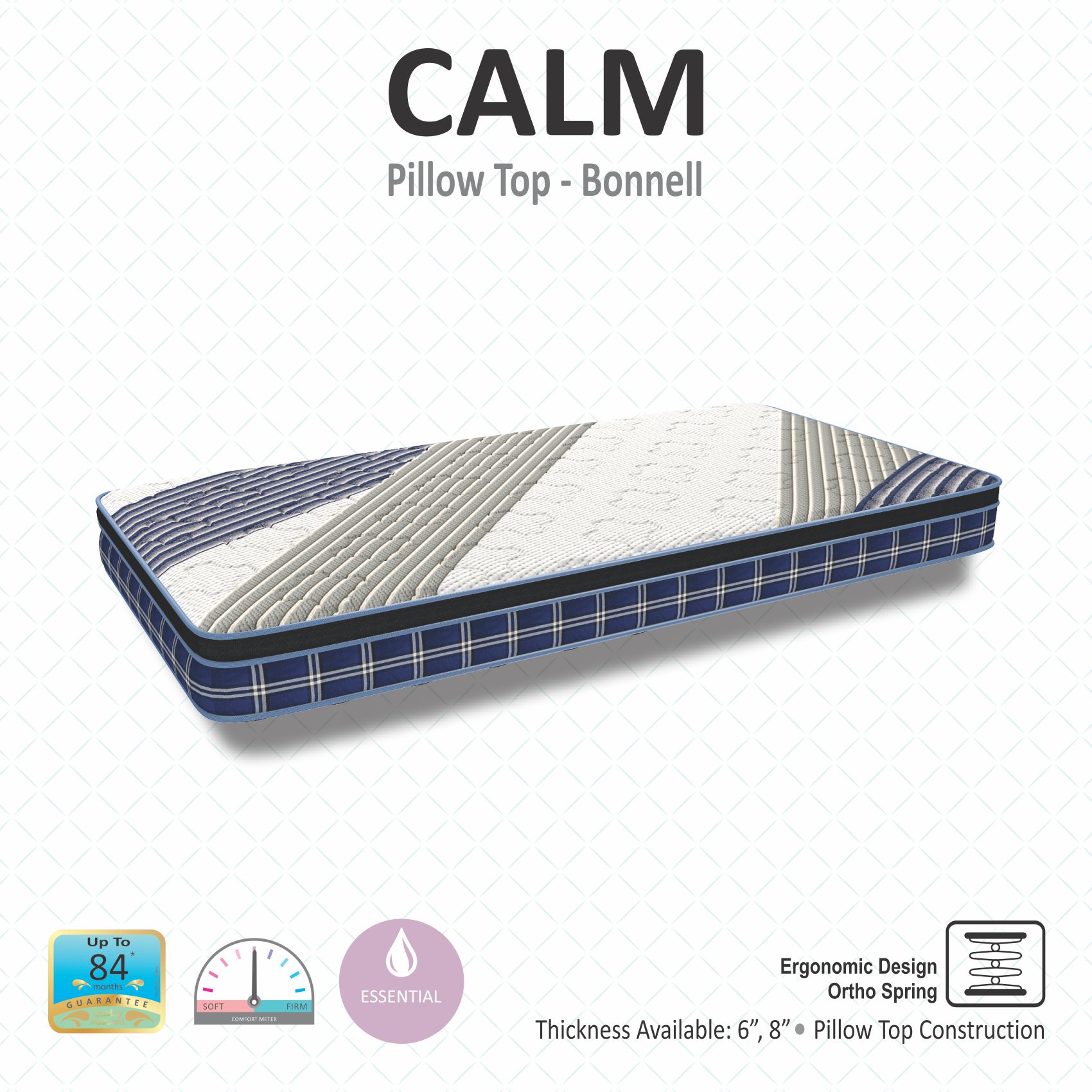 Calm Pillow Top With ISPT Technology 8 Inch Queen Size Bonnell Spring Mattress (75X60 Inches), Ortho Spring Support, SoftRelax Comfort, with Cool Gel Foam