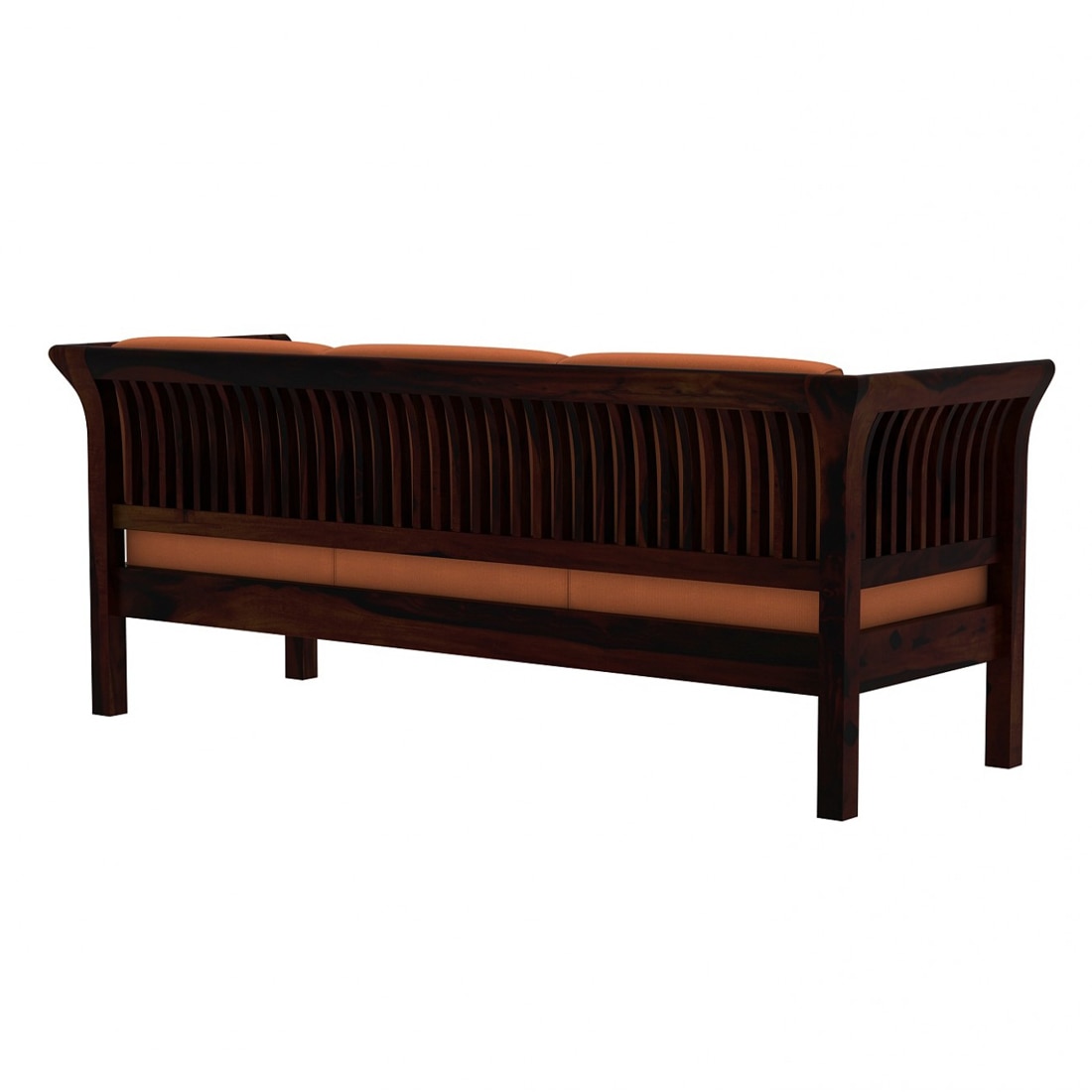 Haveli 3+1+1 Seater Wooden Sofa (Orange Colour, Walnut Finish)