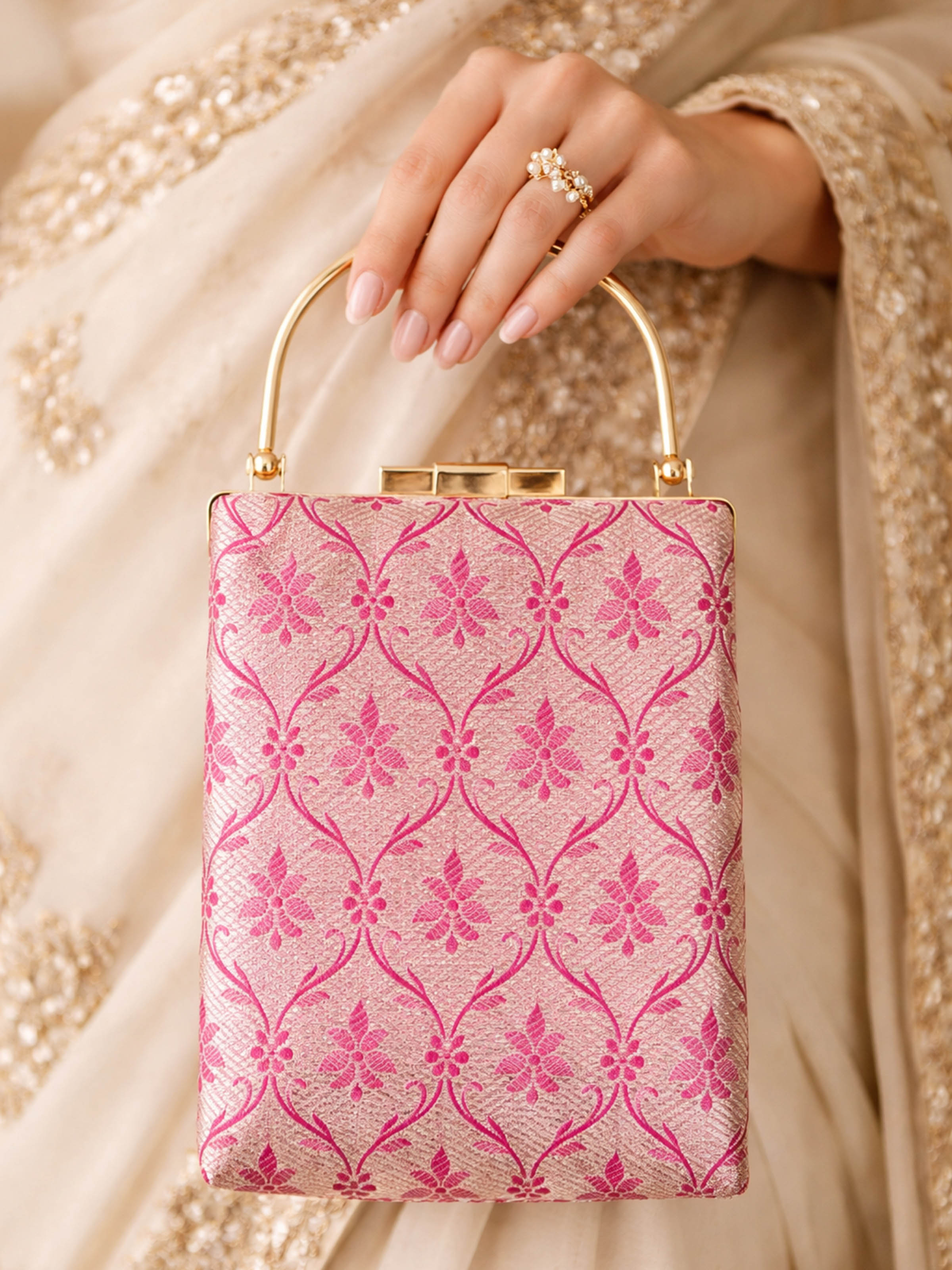 Pink Handwoven Brocade Handbag