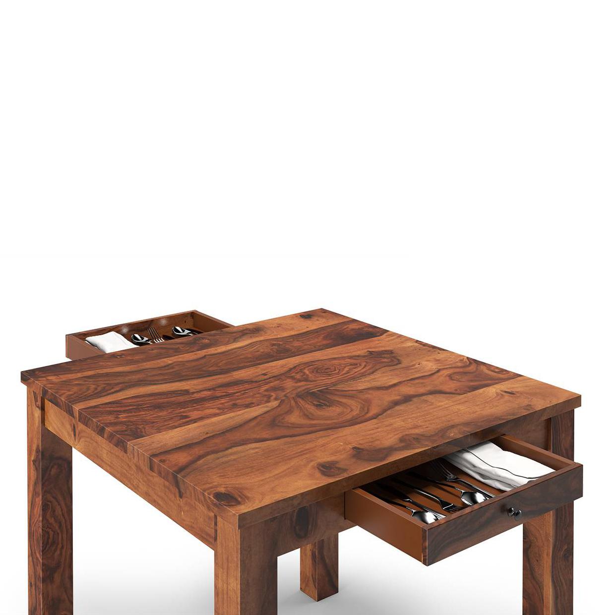 Arabia Solid Wood 4 Seater Storage Dining Table In Teak Finish